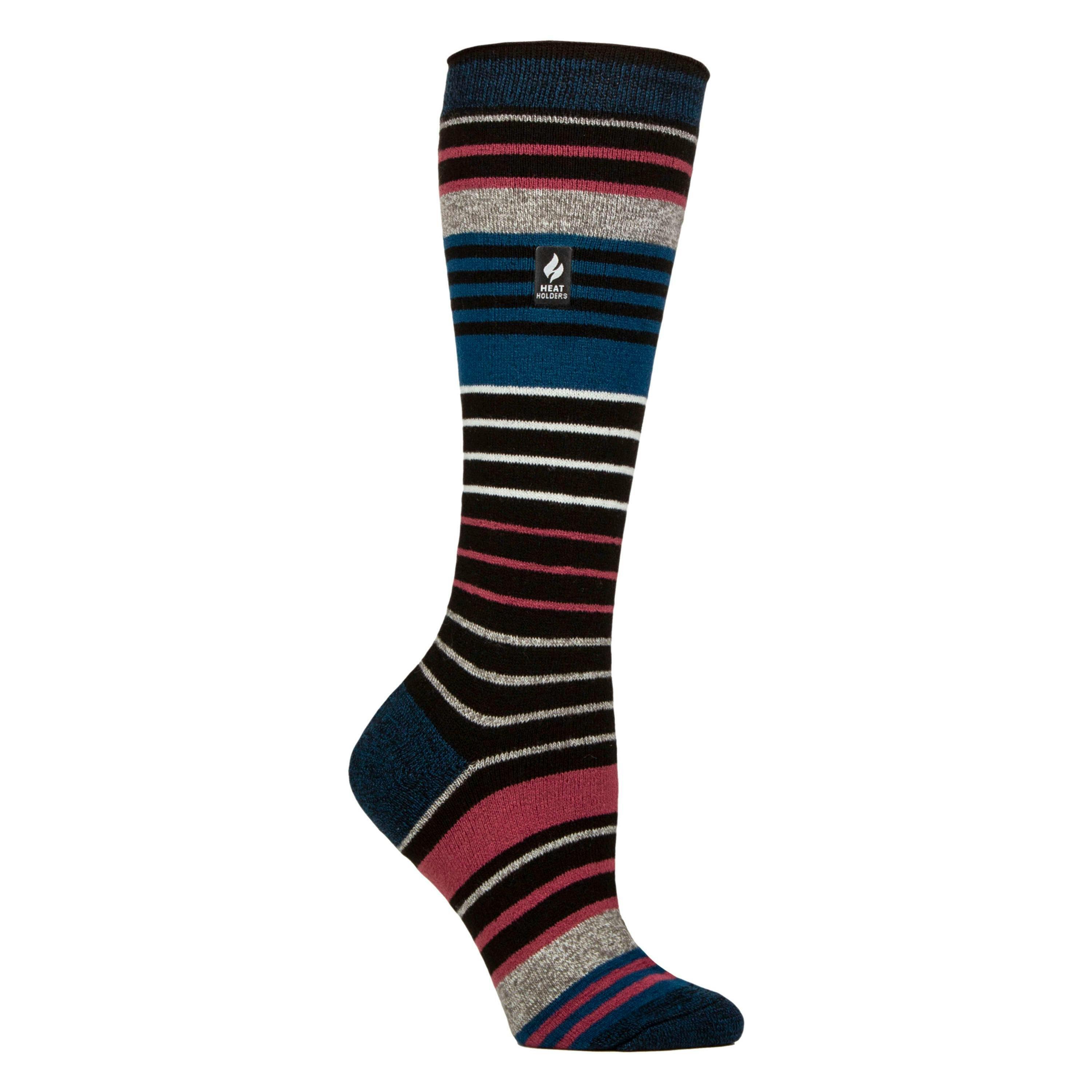 Ladies Ultra Lite Thin Thermal Winter Ski Socks with Stripes , view 1 of 5