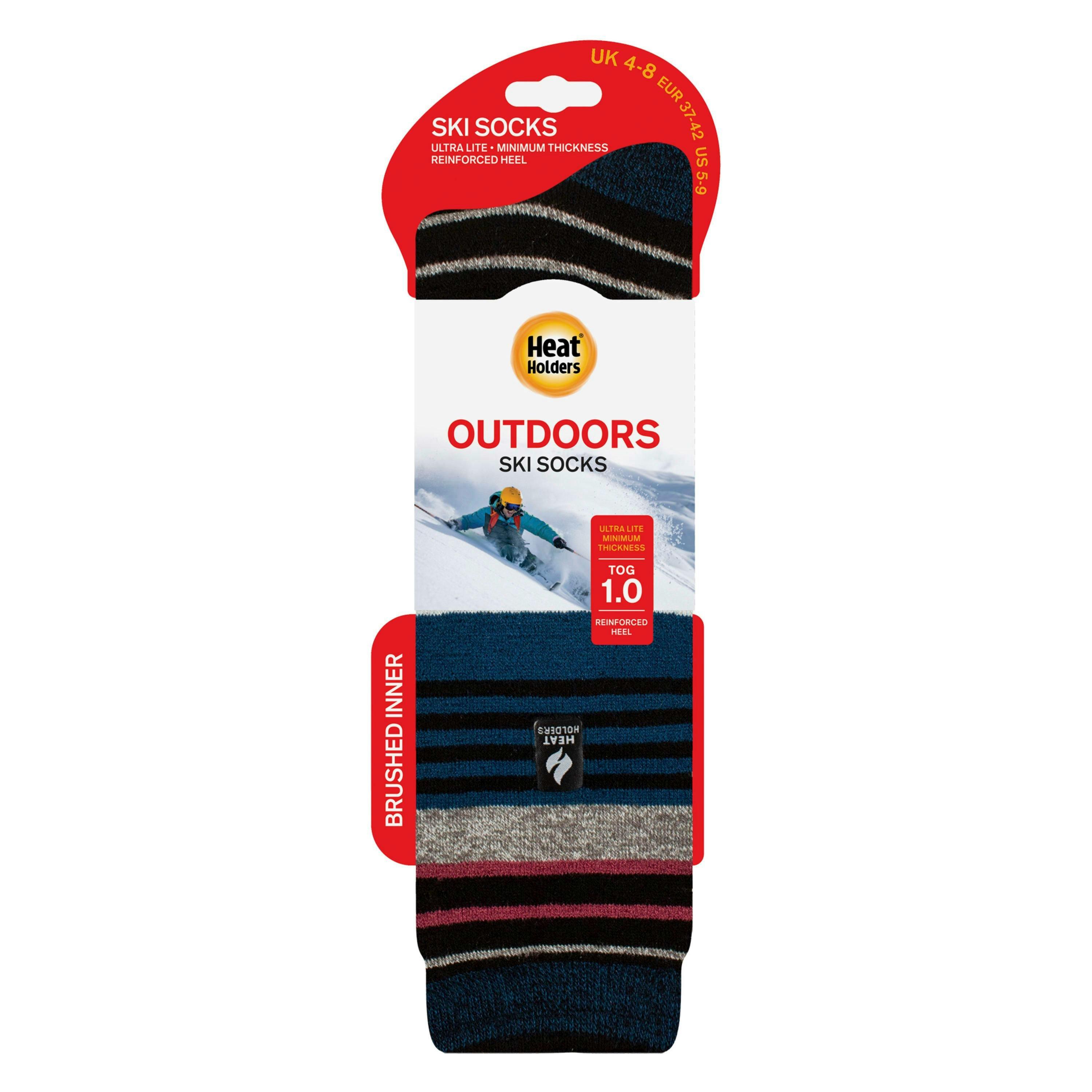 Ladies Ultra Lite Thin Thermal Winter Ski Socks with Stripes , view 2 of 5