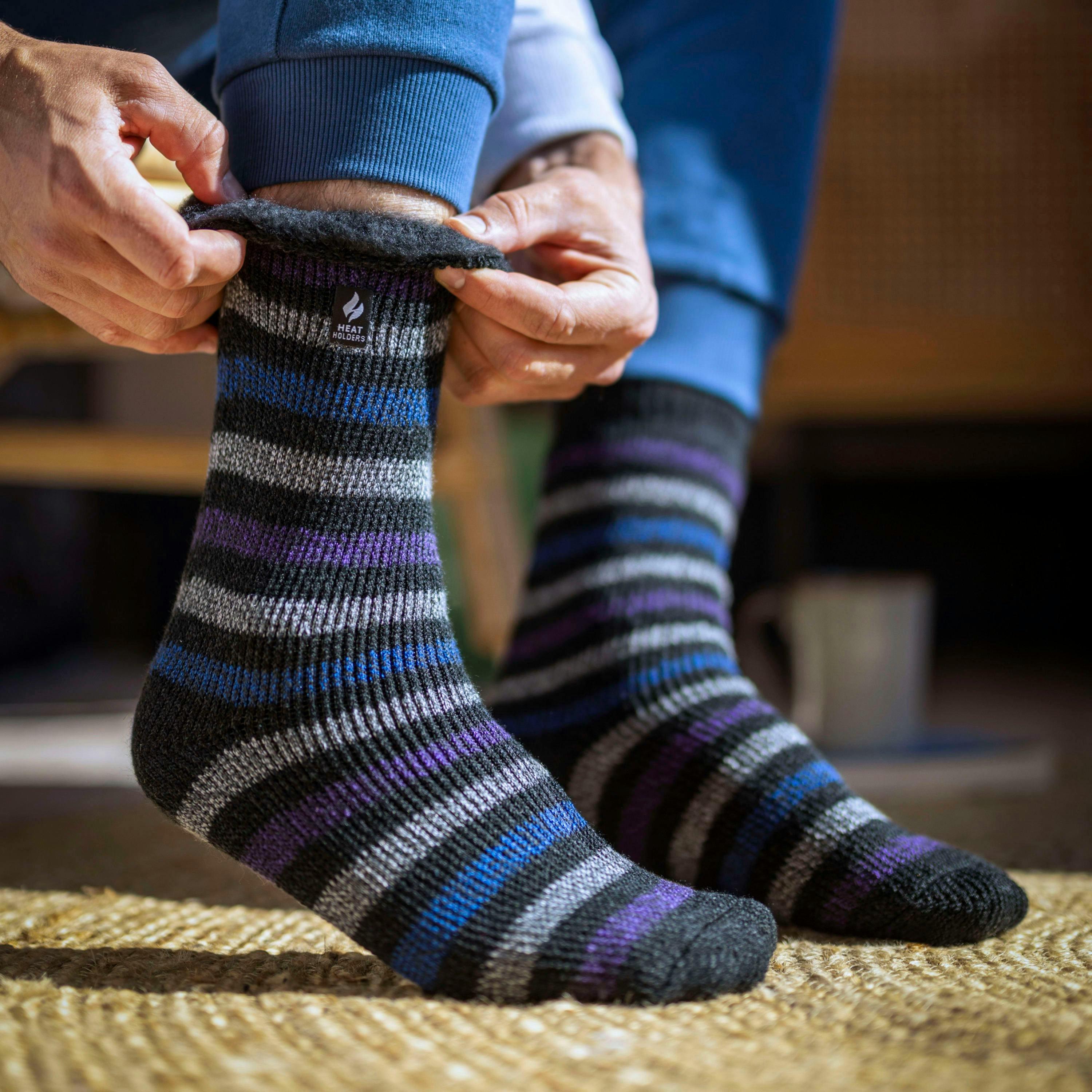 Mens Thermal Patterned Brushed Socks with Stripes for Winter , view 3 of 5