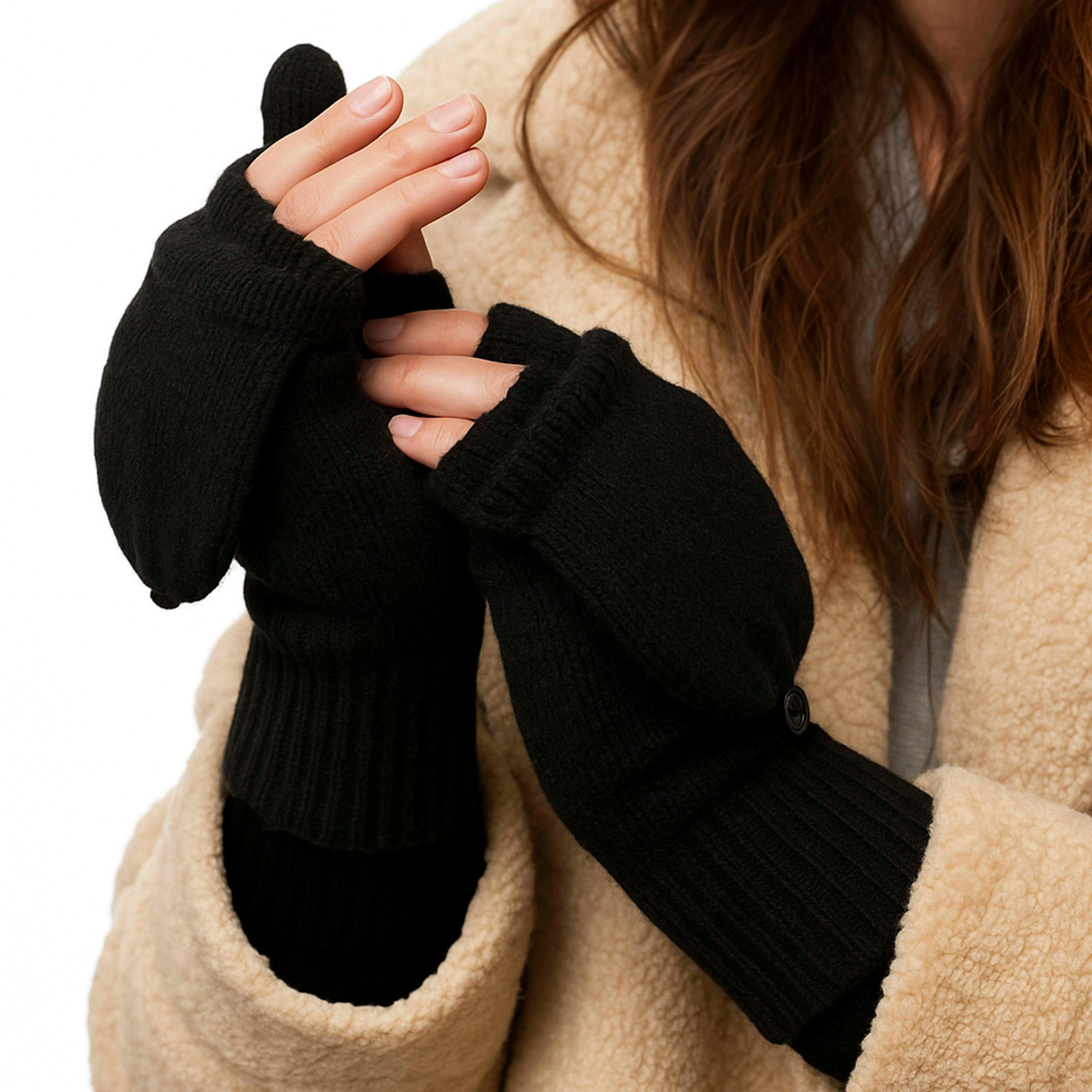Ladies Mens Thermal Converter Mittens Gloves with Fingerless Option , view 4 of 4