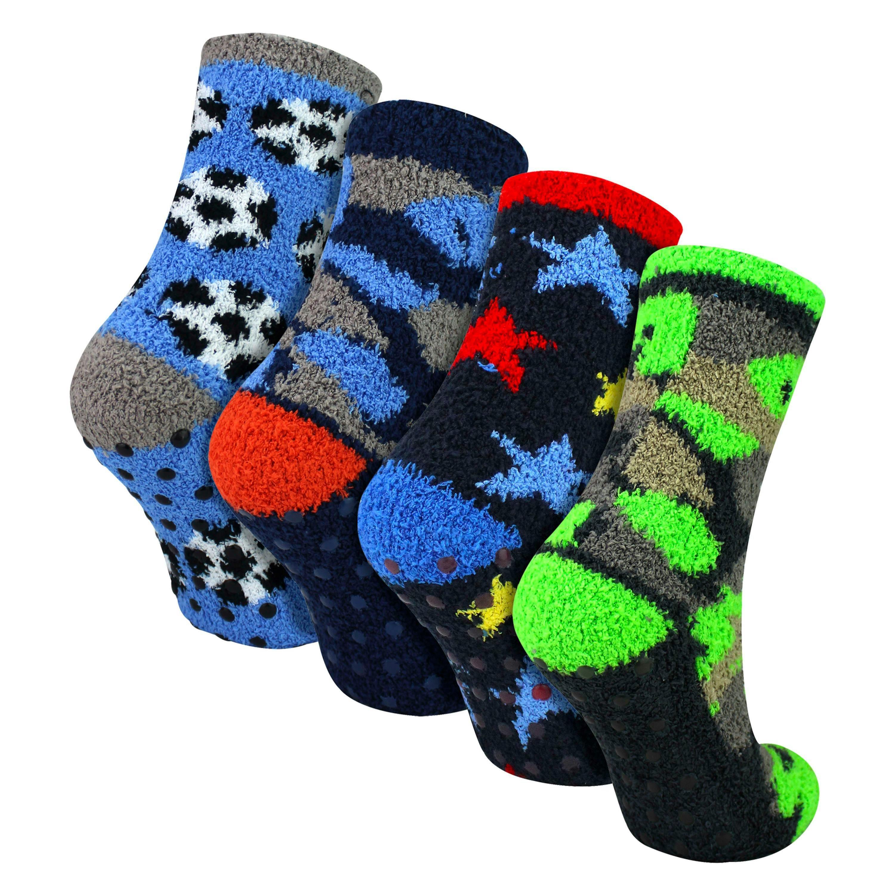 4 Pack Boys Slipper Socks Warm Cosy Non Slip Soft Comfortable Socks , view 1 of 5