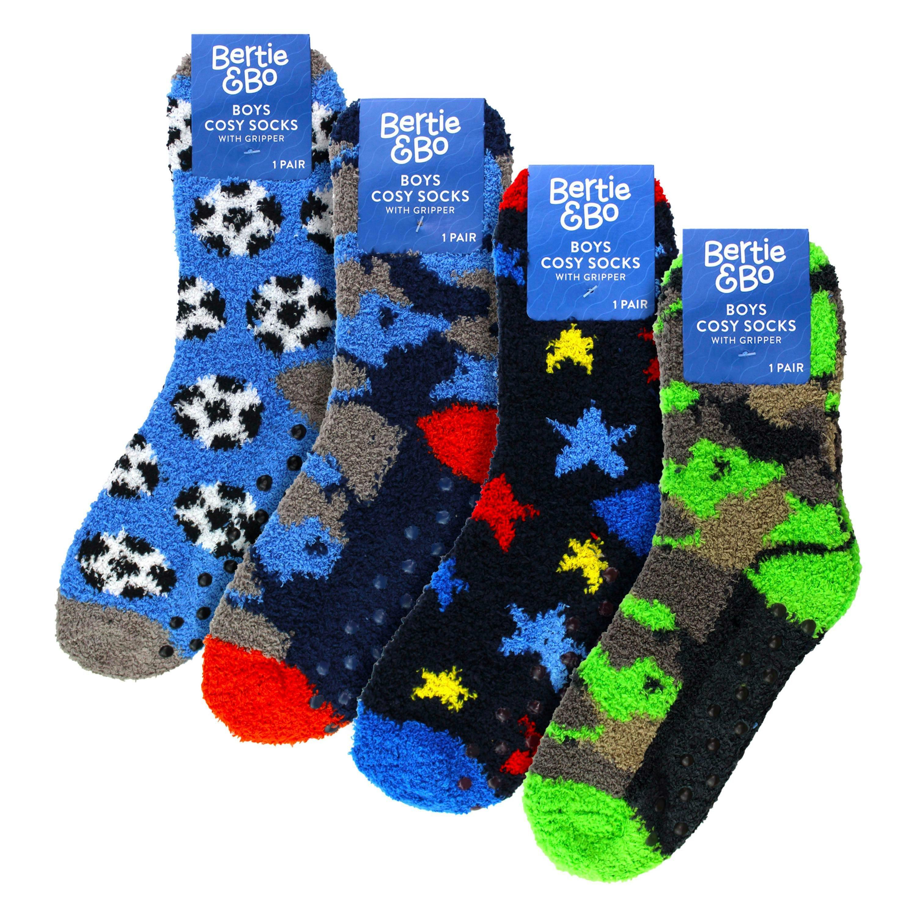 4 Pack Boys Slipper Socks Warm Cosy Non Slip Soft Comfortable Socks , view 2 of 5