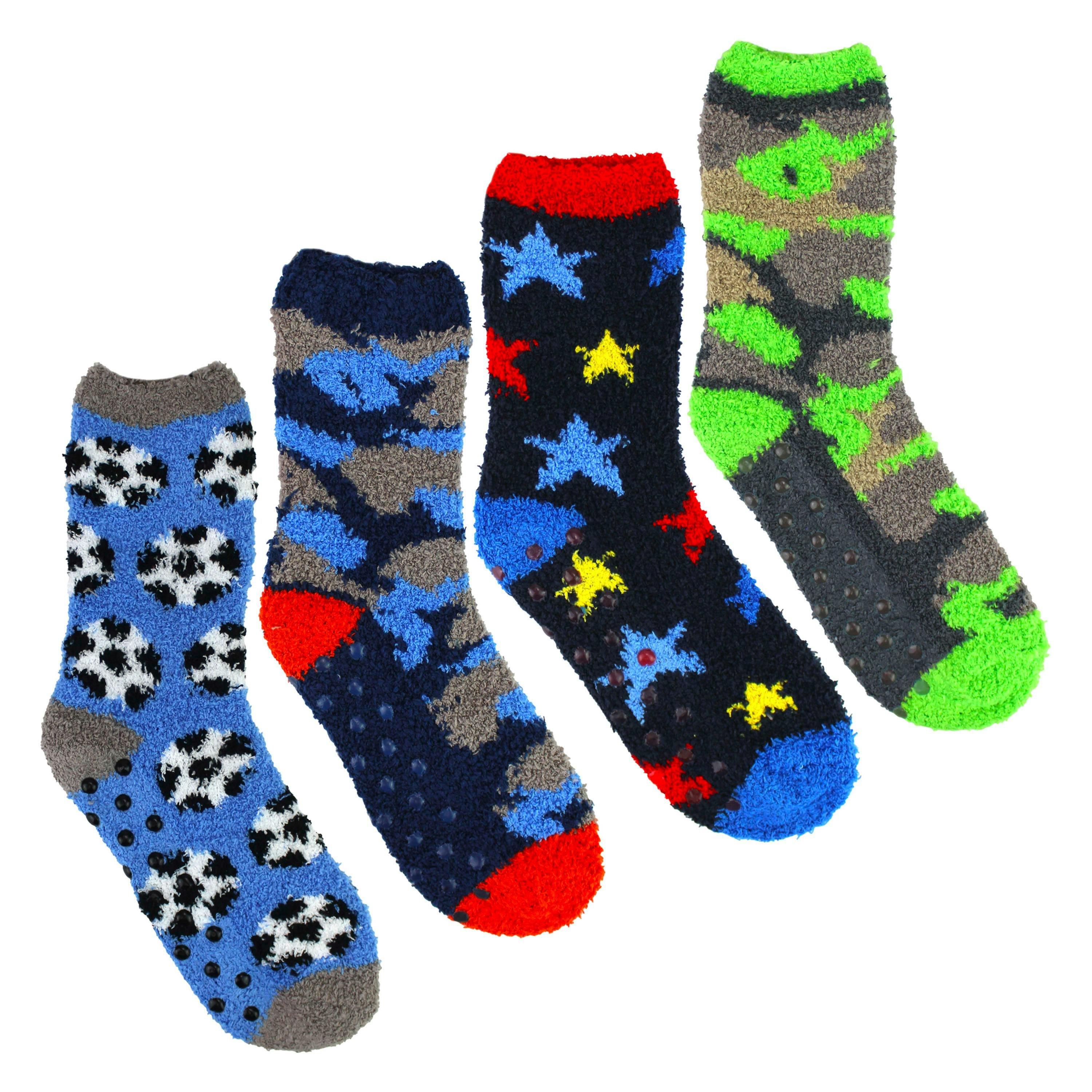 4 Pack Boys Slipper Socks Warm Cosy Non Slip Soft Comfortable Socks , view 3 of 5