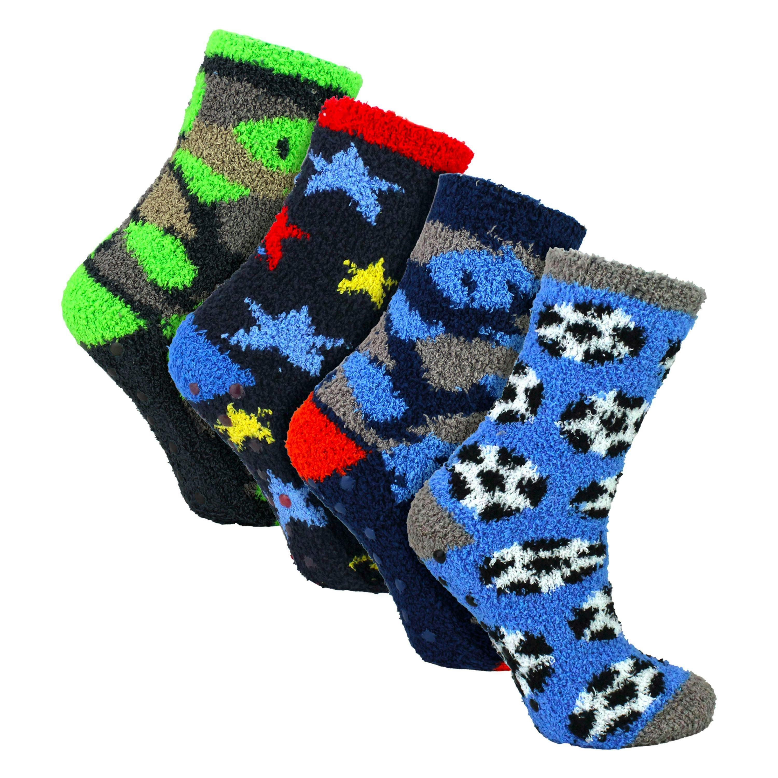 4 Pack Boys Slipper Socks Warm Cosy Non Slip Soft Comfortable Socks , view 4 of 5