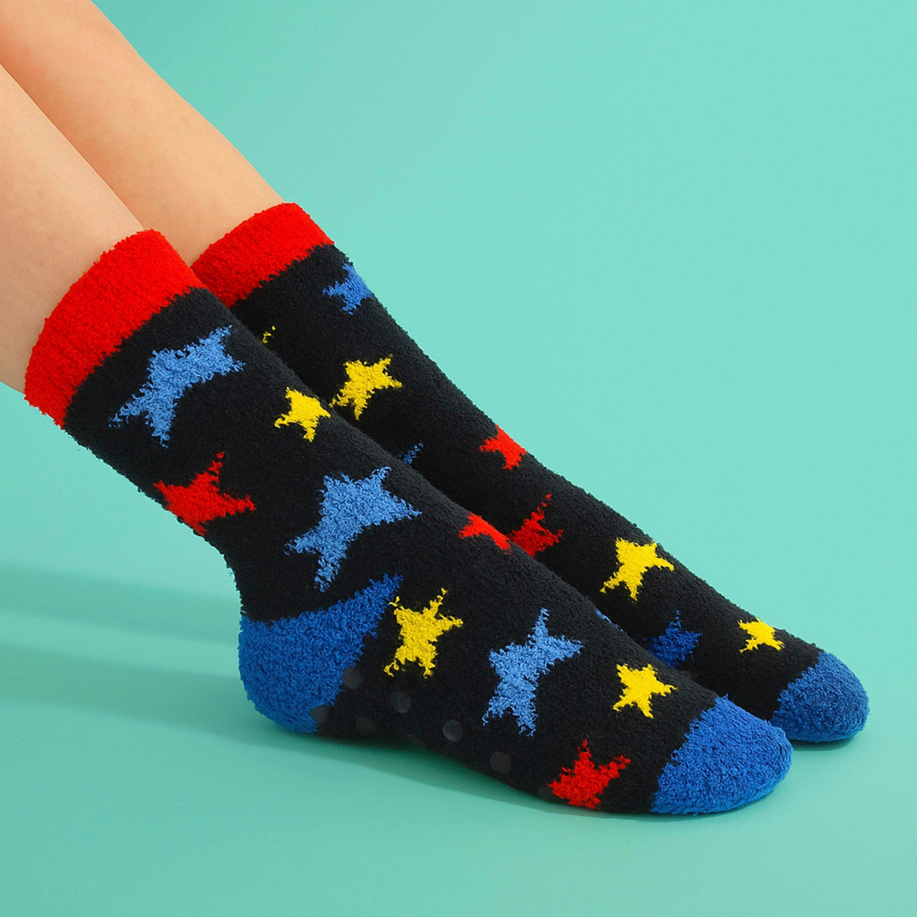 4 Pack Boys Slipper Socks Warm Cosy Non Slip Soft Comfortable Socks , view 5 of 5