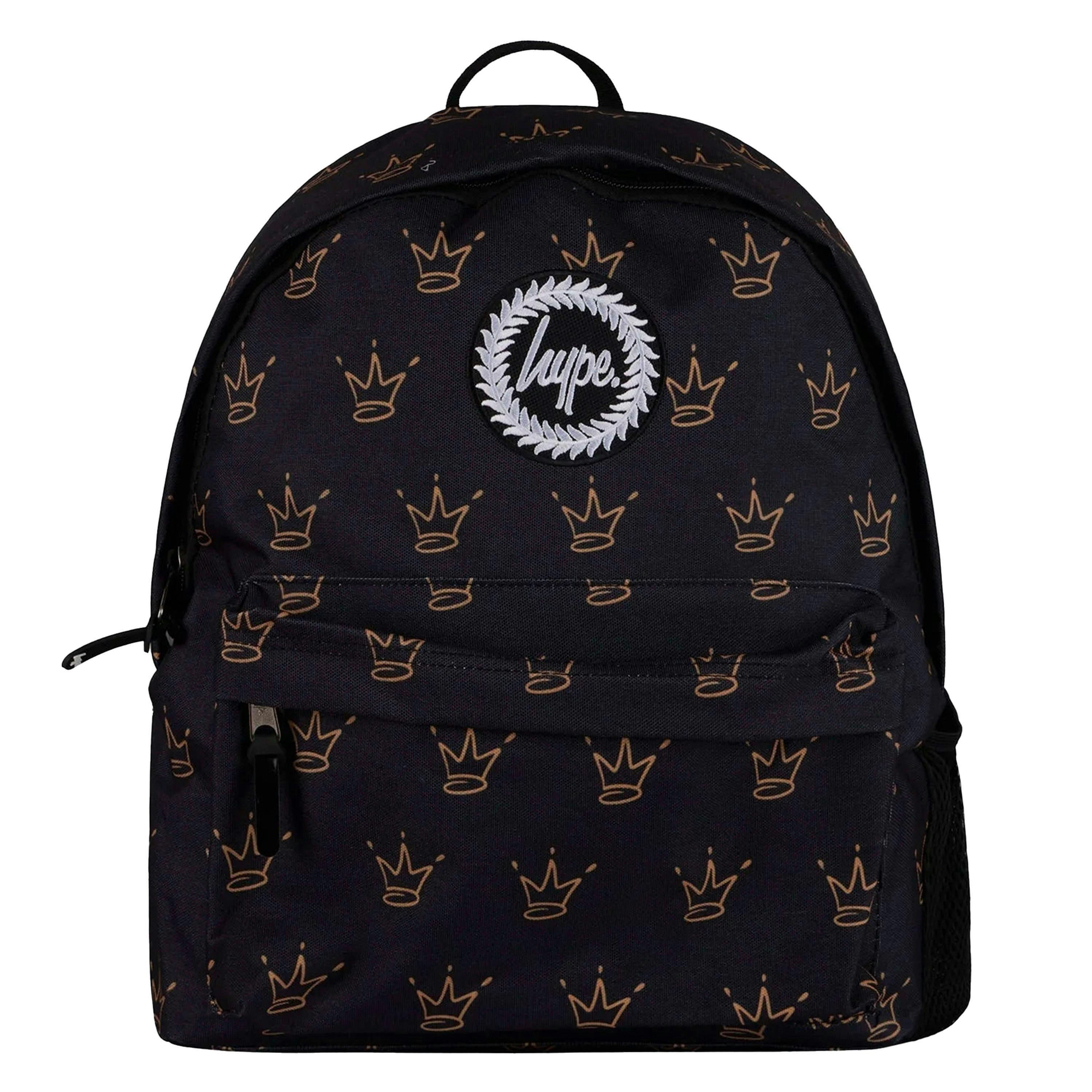 Unisex Black King Crown Pattern Backpack with Padded Straps | School Travel Bag , view 1 of 5