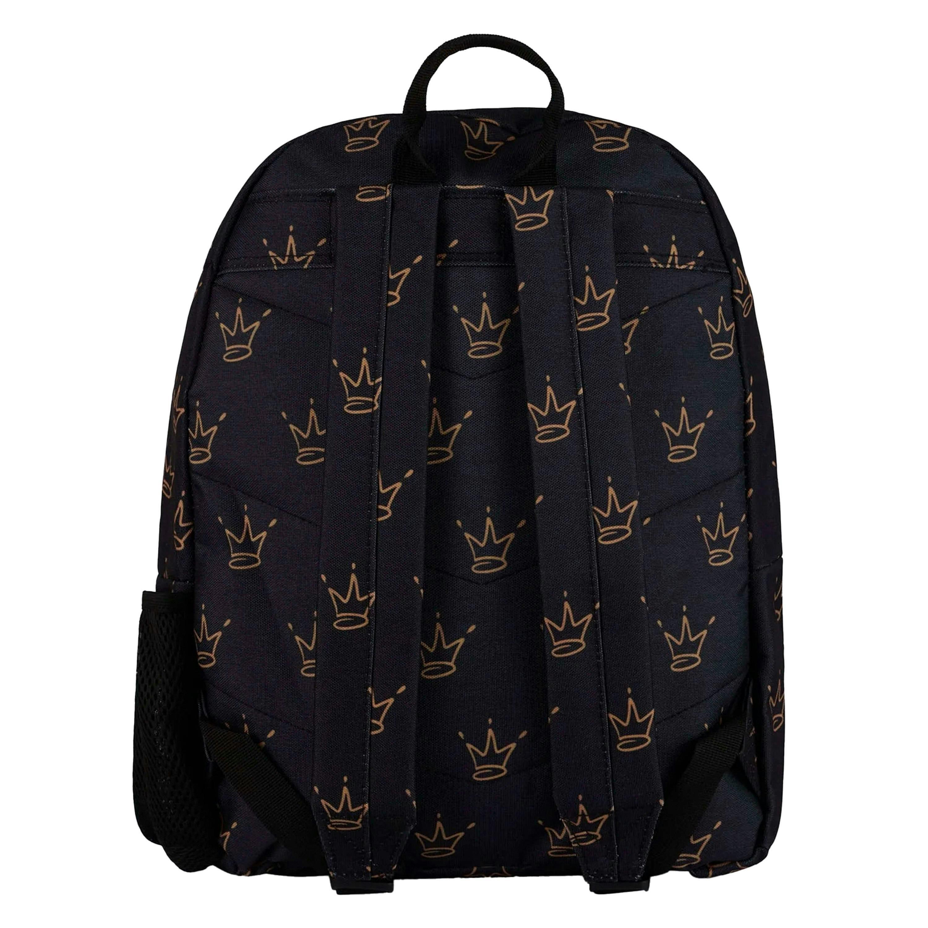 Unisex Black King Crown Pattern Backpack with Padded Straps | School Travel Bag , view 2 of 5