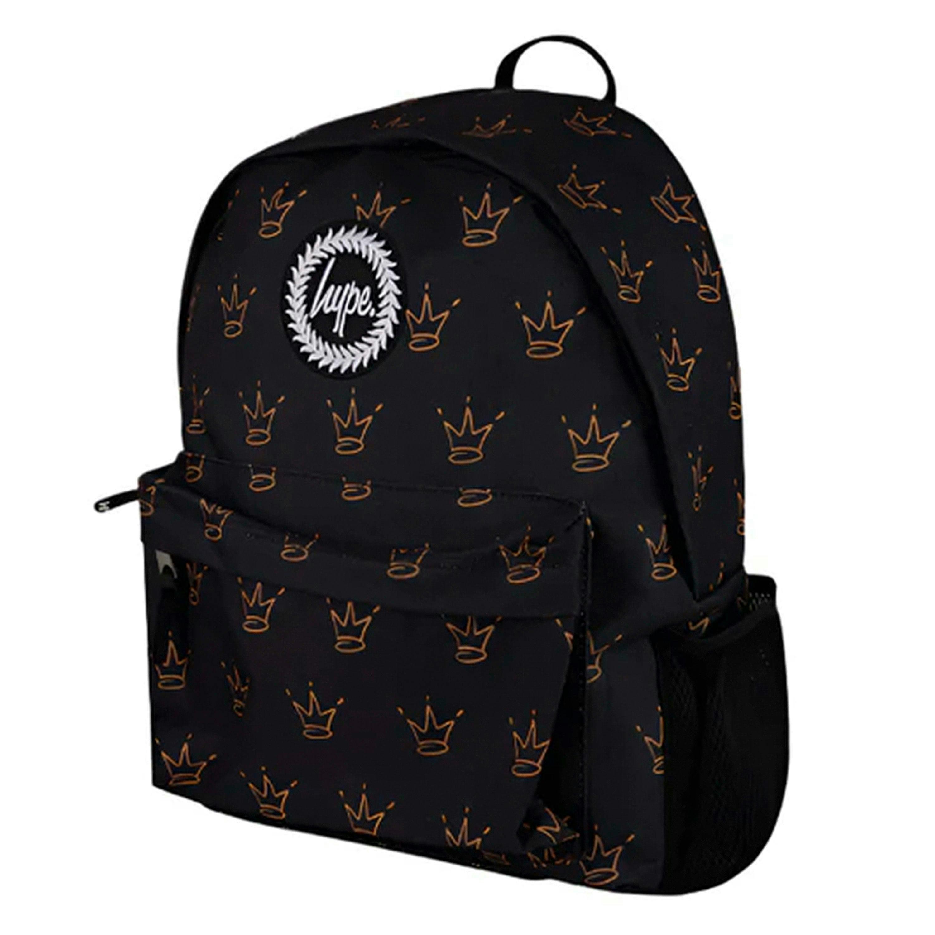 Unisex Black King Crown Pattern Backpack with Padded Straps | School Travel Bag , view 3 of 5