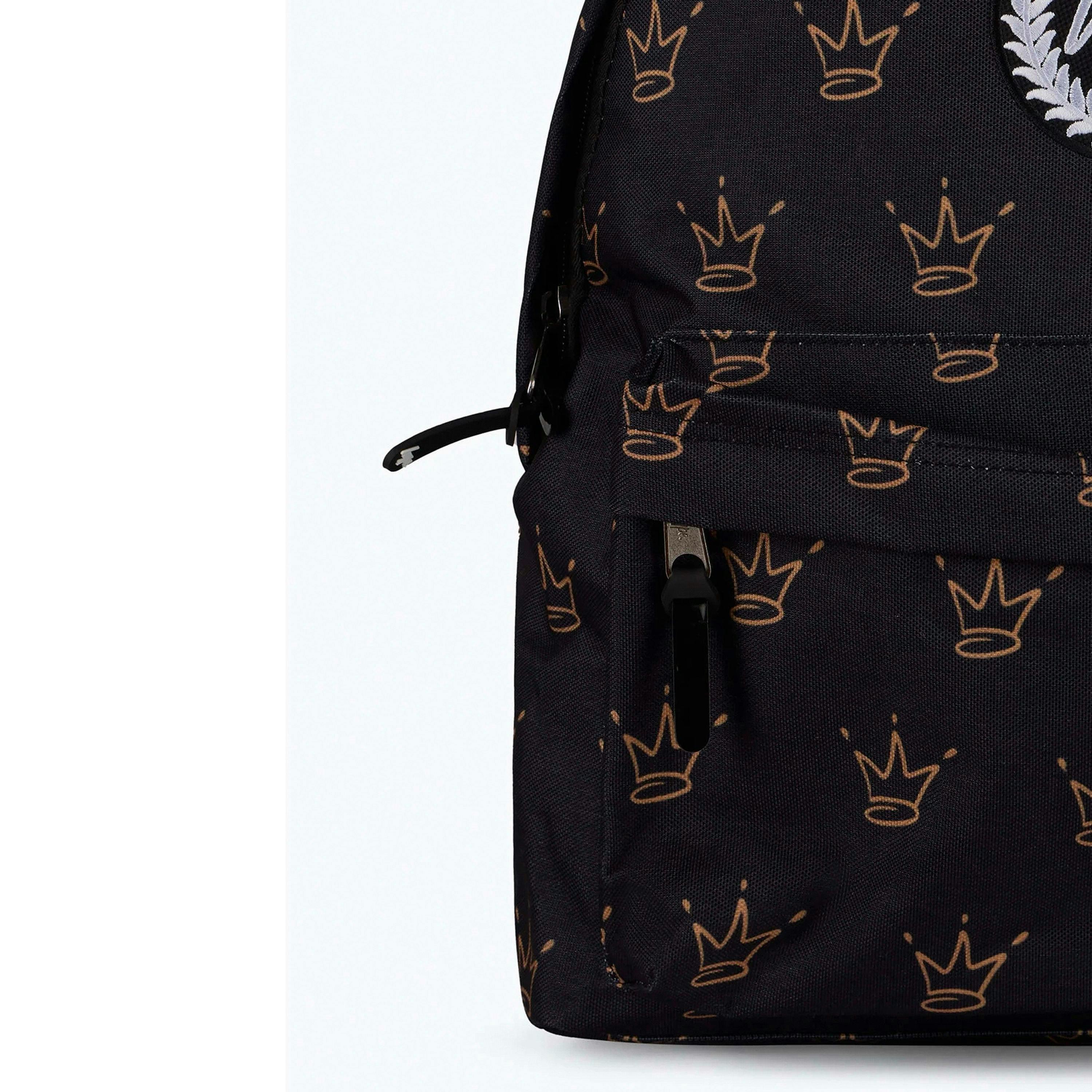 Unisex Black King Crown Pattern Backpack with Padded Straps | School Travel Bag , view 4 of 5