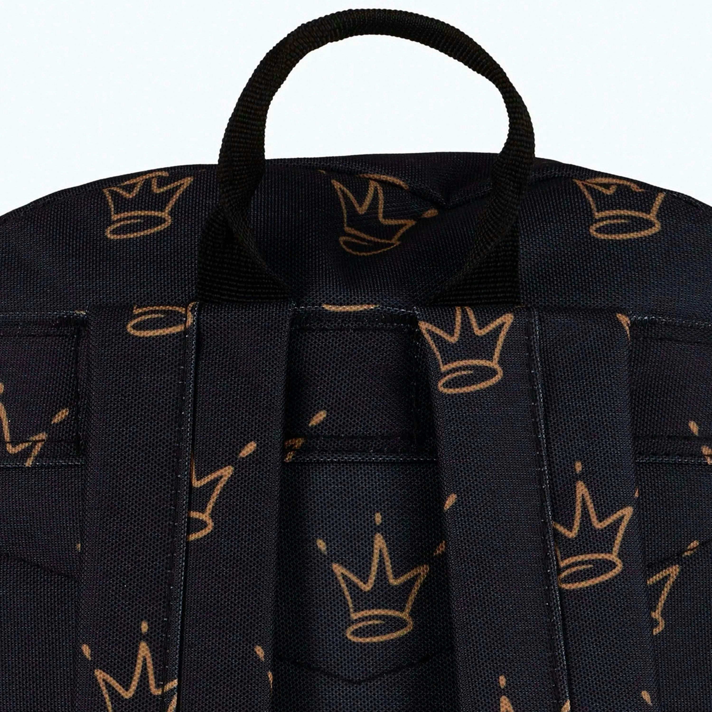 Unisex Black King Crown Pattern Backpack with Padded Straps | School Travel Bag , view 5 of 5