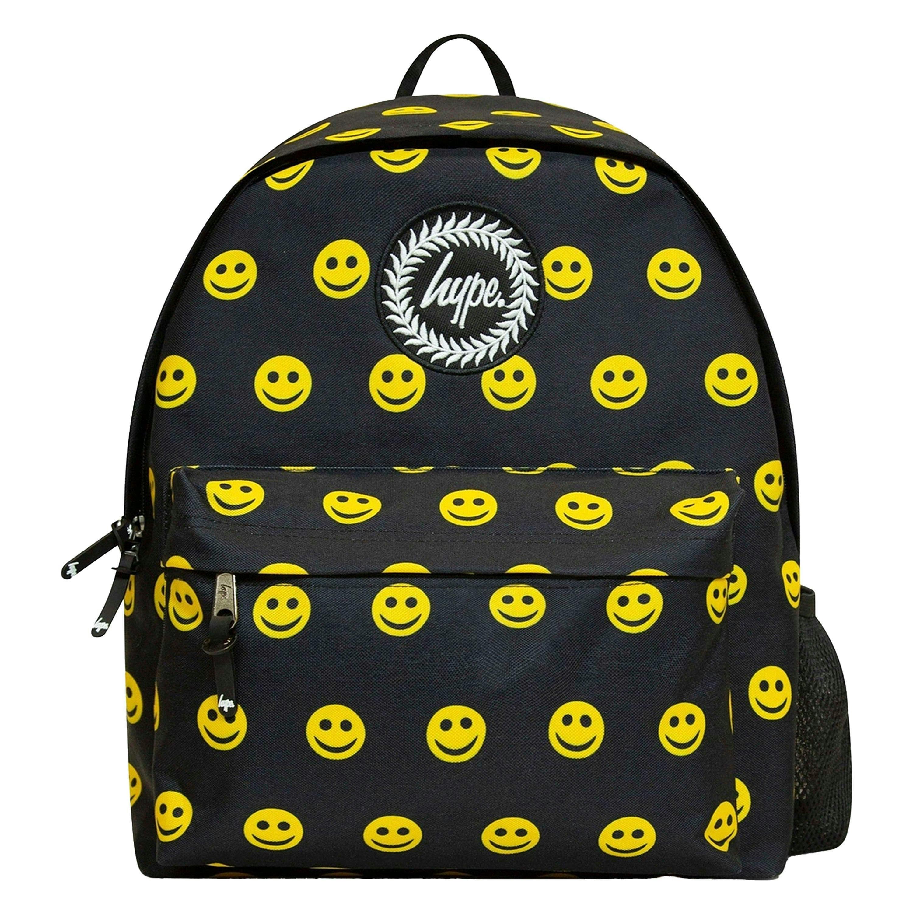 Unisex Black Yellow Smile Backpack with Laptop Sleeve | School Travel Padded Bag , view 1 of 4