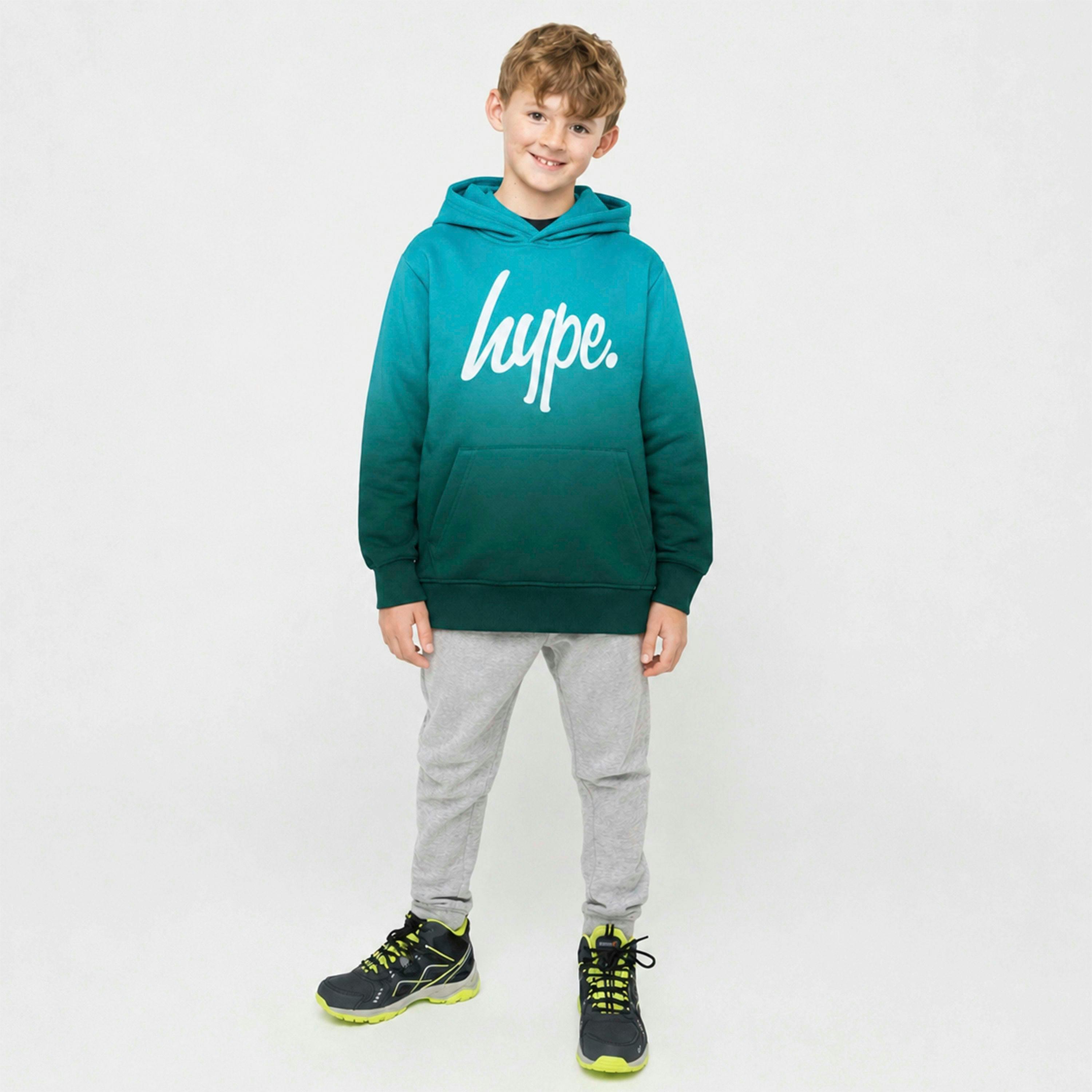 Teal Ombre Boys Hoodie Soft Casual Kids Sweatshirt Comfortable Fit , view 3 of 5