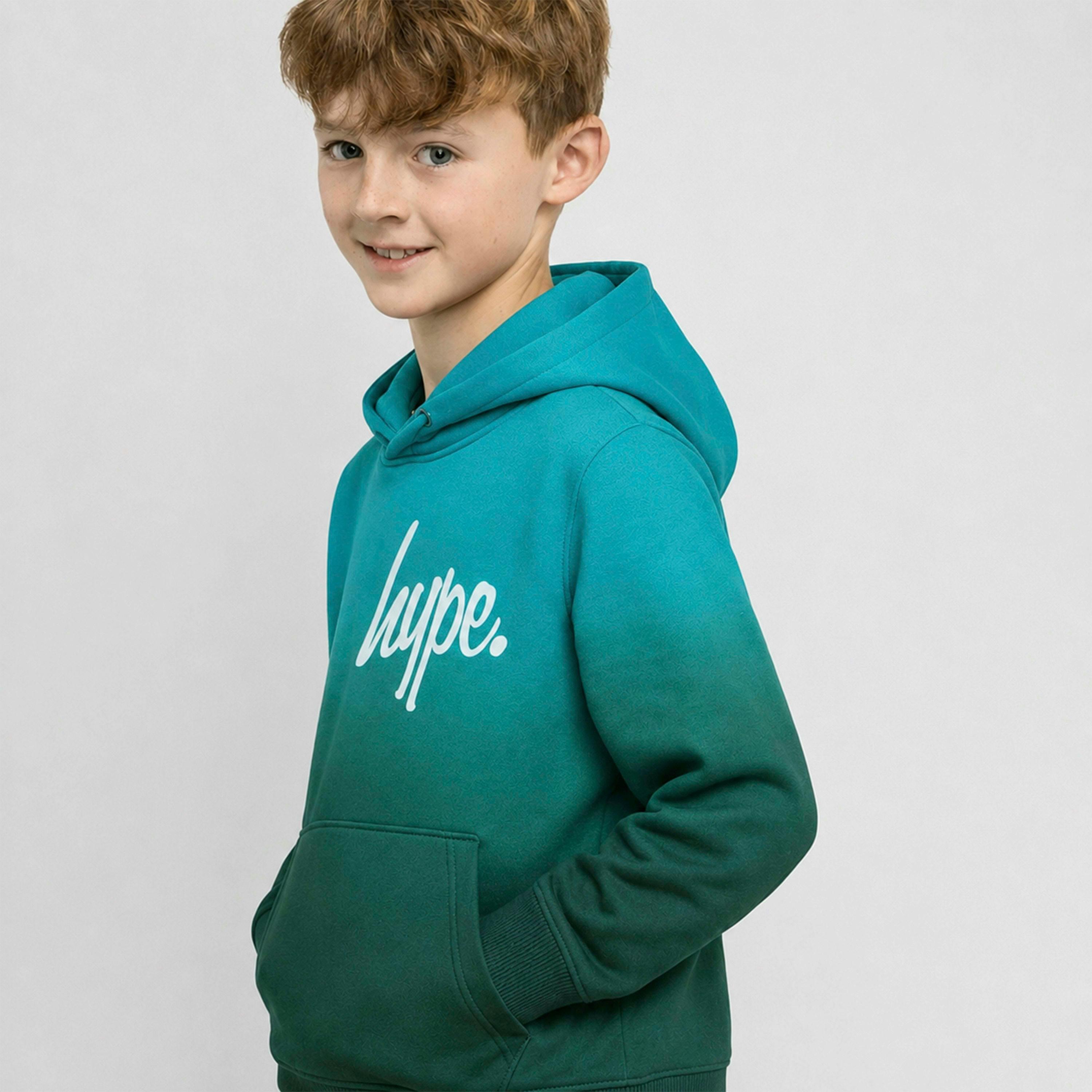 Teal Ombre Boys Hoodie Soft Casual Kids Sweatshirt Comfortable Fit , view 4 of 5