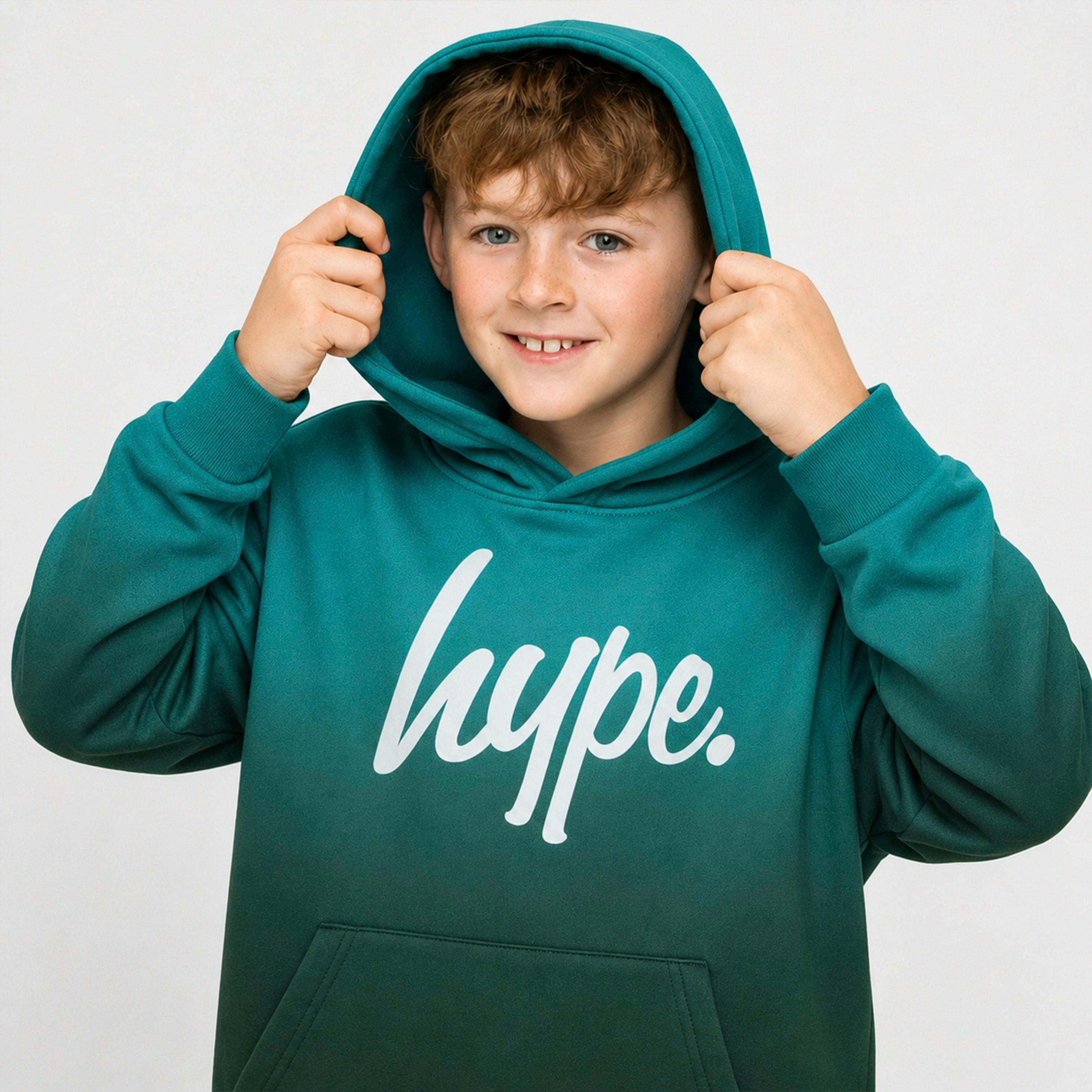 Teal Ombre Boys Hoodie Soft Casual Kids Sweatshirt Comfortable Fit , view 5 of 5