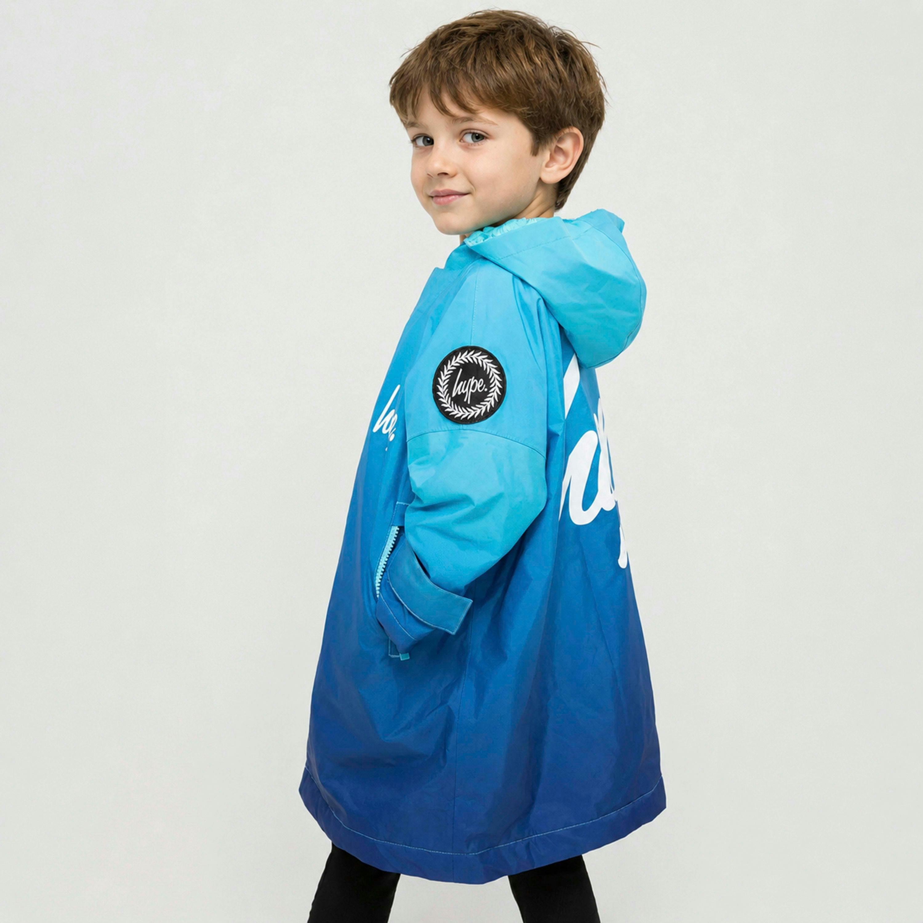 Blue Fade Boys Dry Robe Jacket Warm Changing Swim Outdoor Coat , view 3 of 5