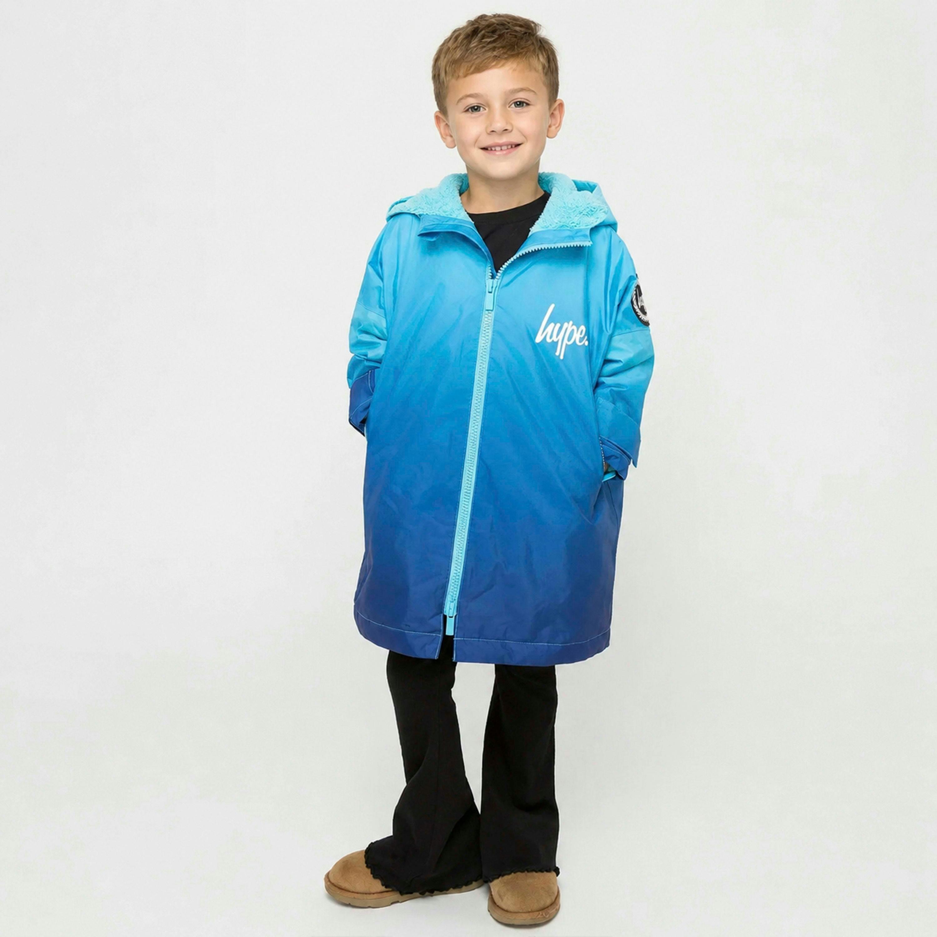 Blue Fade Boys Dry Robe Jacket Warm Changing Swim Outdoor Coat , view 4 of 5
