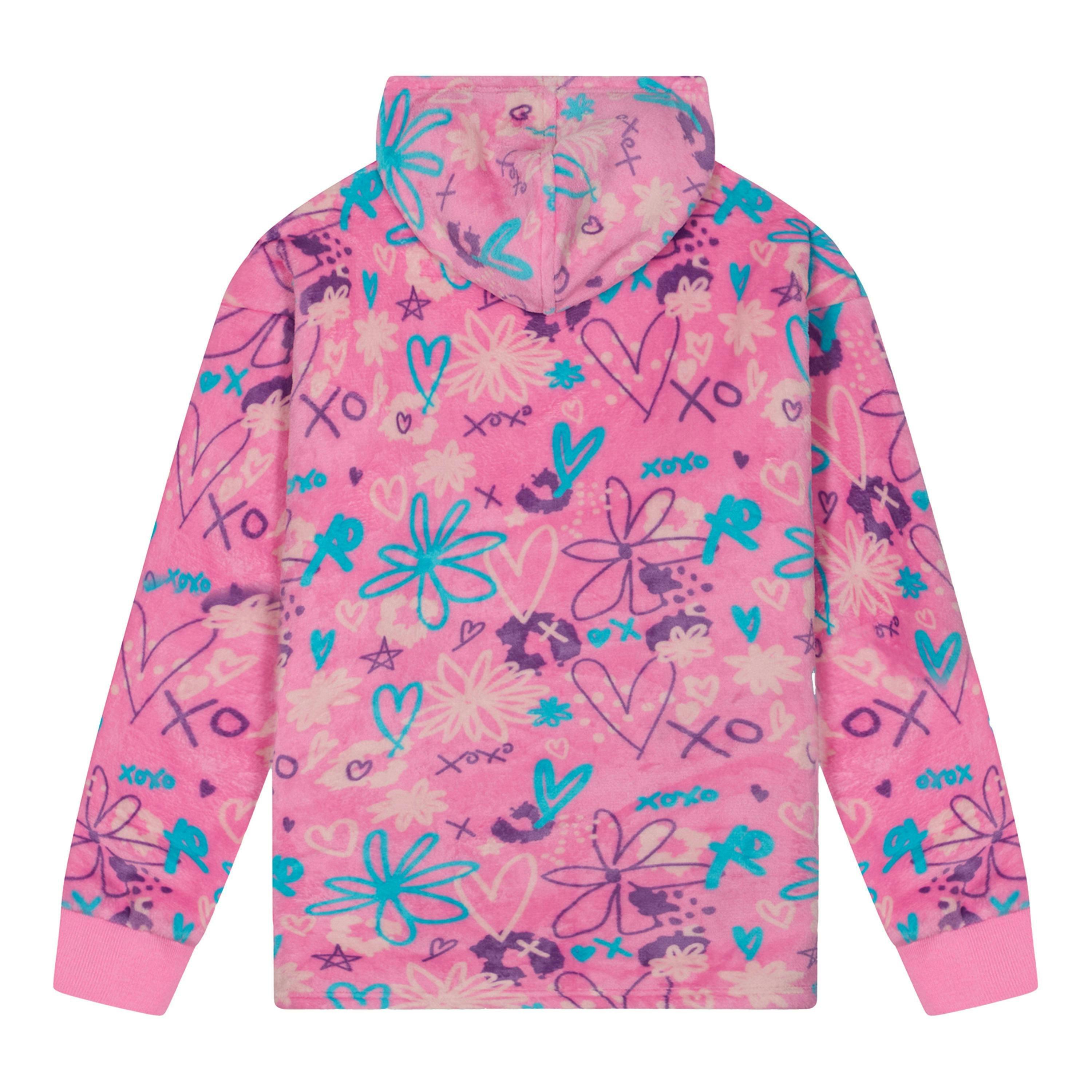 Girls Oversized Blanket Blue Scribble Hoodie Kids Fleece Warm Lounge Wear , view 2 of 5