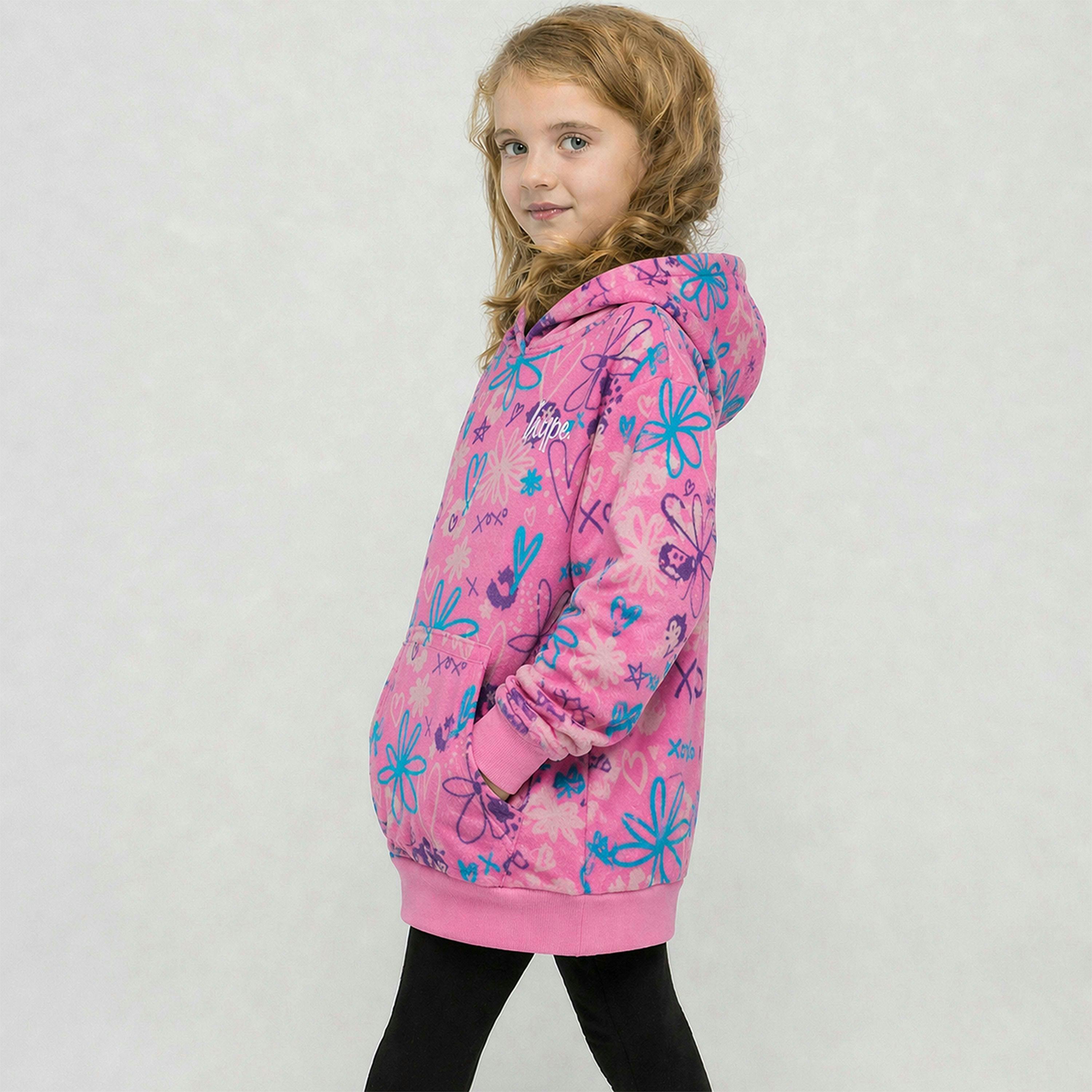 Girls Oversized Blanket Blue Scribble Hoodie Kids Fleece Warm Lounge Wear , view 3 of 5