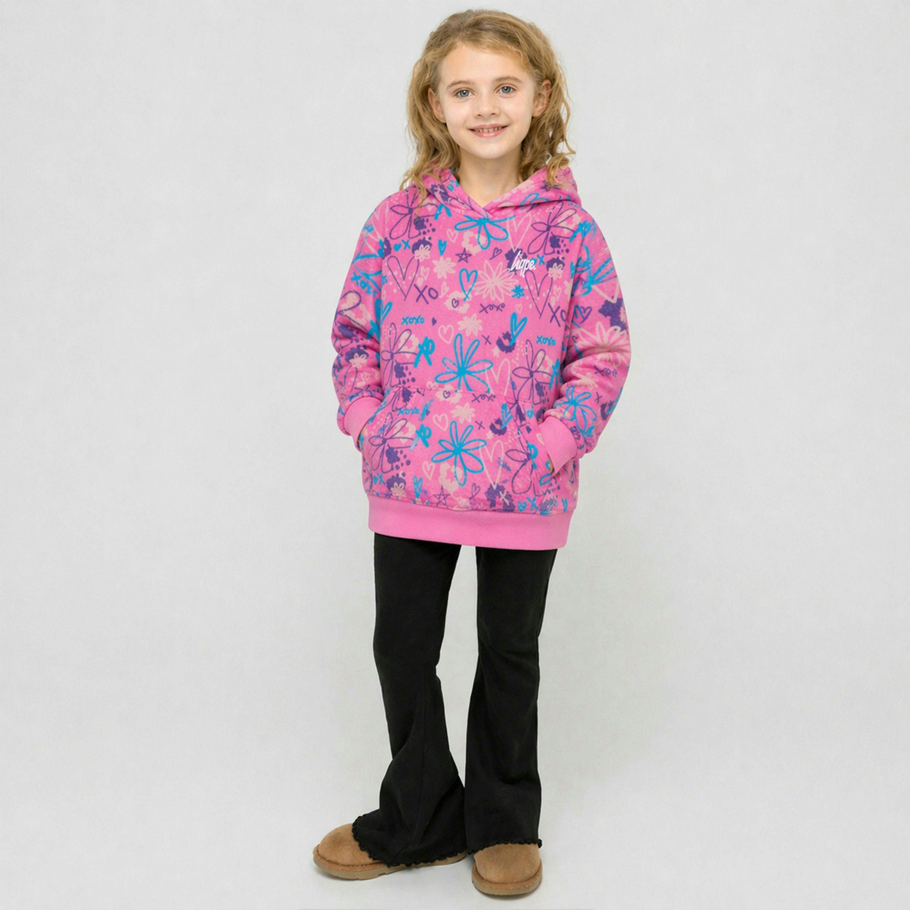 Girls Oversized Blanket Blue Scribble Hoodie Kids Fleece Warm Lounge Wear , view 4 of 5