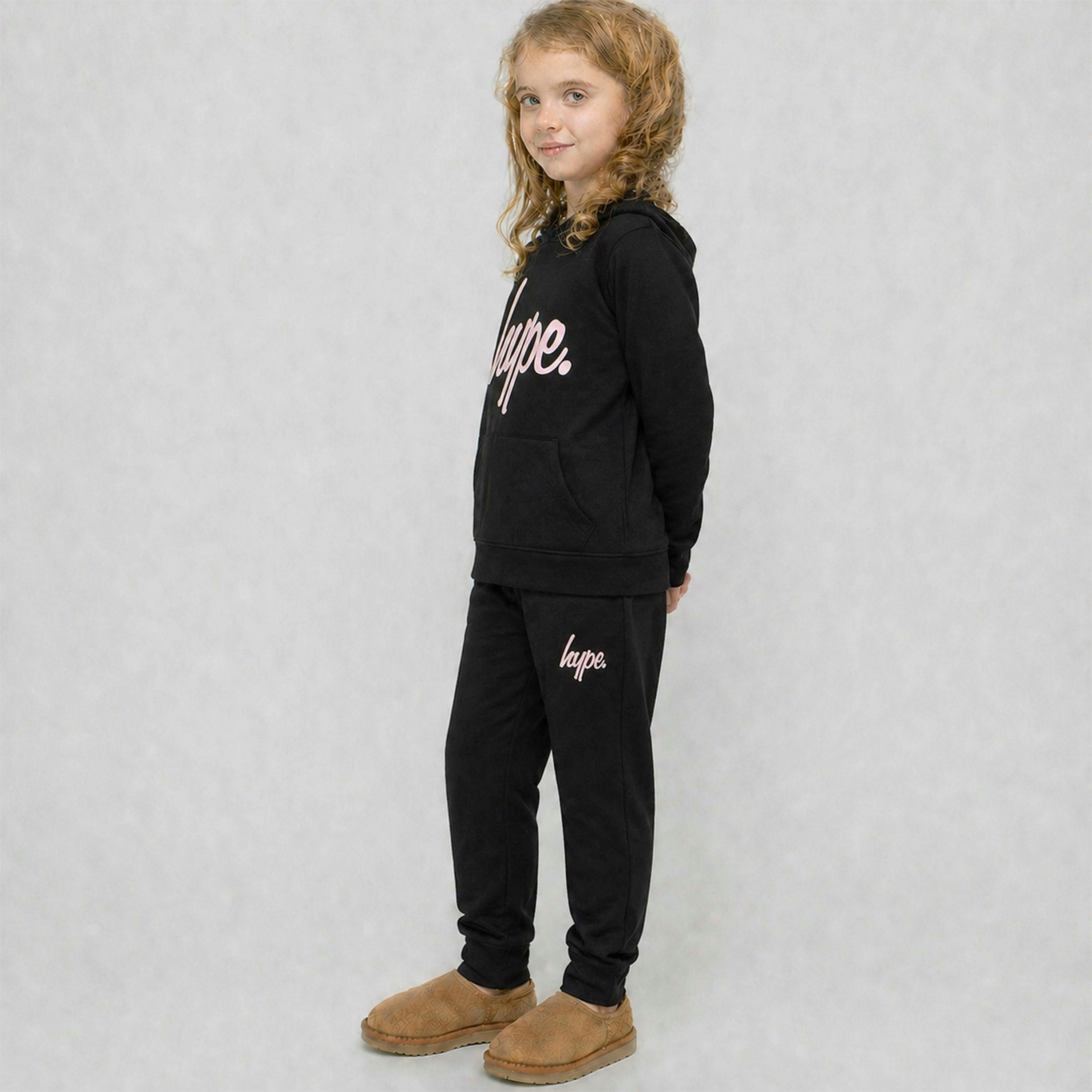 Girls Tracksuit Kids Black Hoodie and Joggers Casual Lounge Set , view 5 of 5