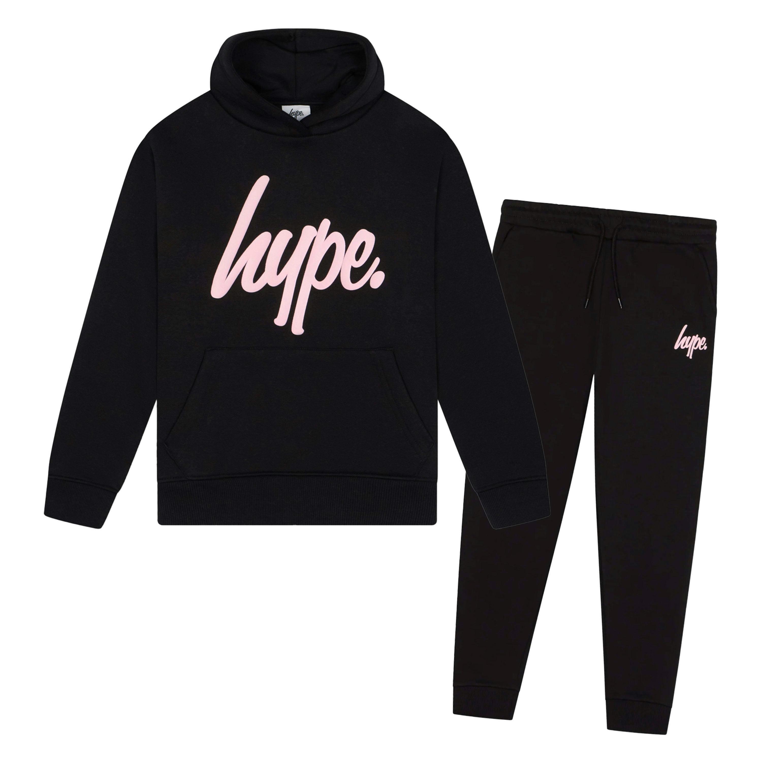Girls Tracksuit Kids Black Hoodie and Joggers Casual Lounge Set , view 1 of 5