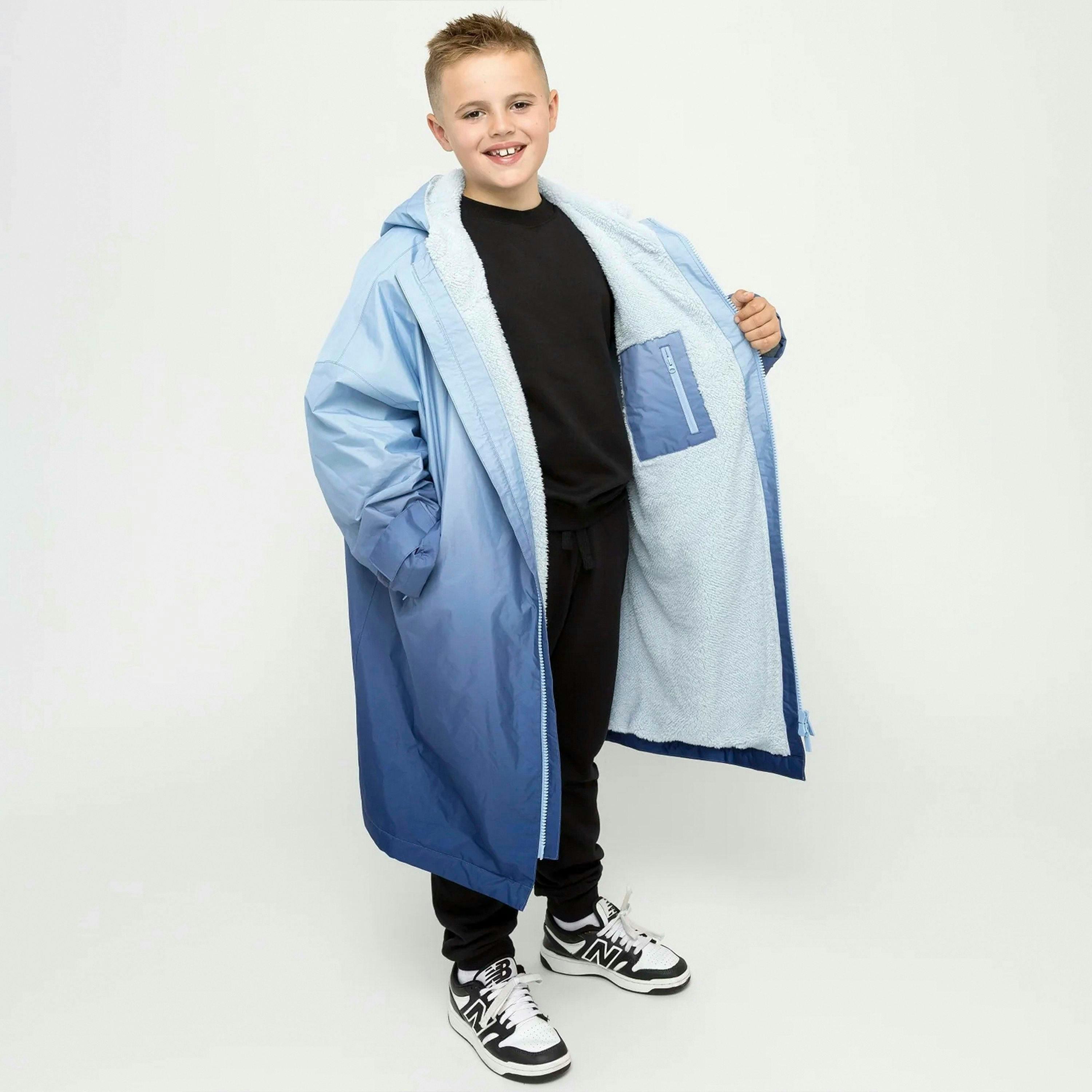 Kids Changing Robe Girls and Boys Blue Ombre Fleece Warm Swim Coat , view 5 of 5