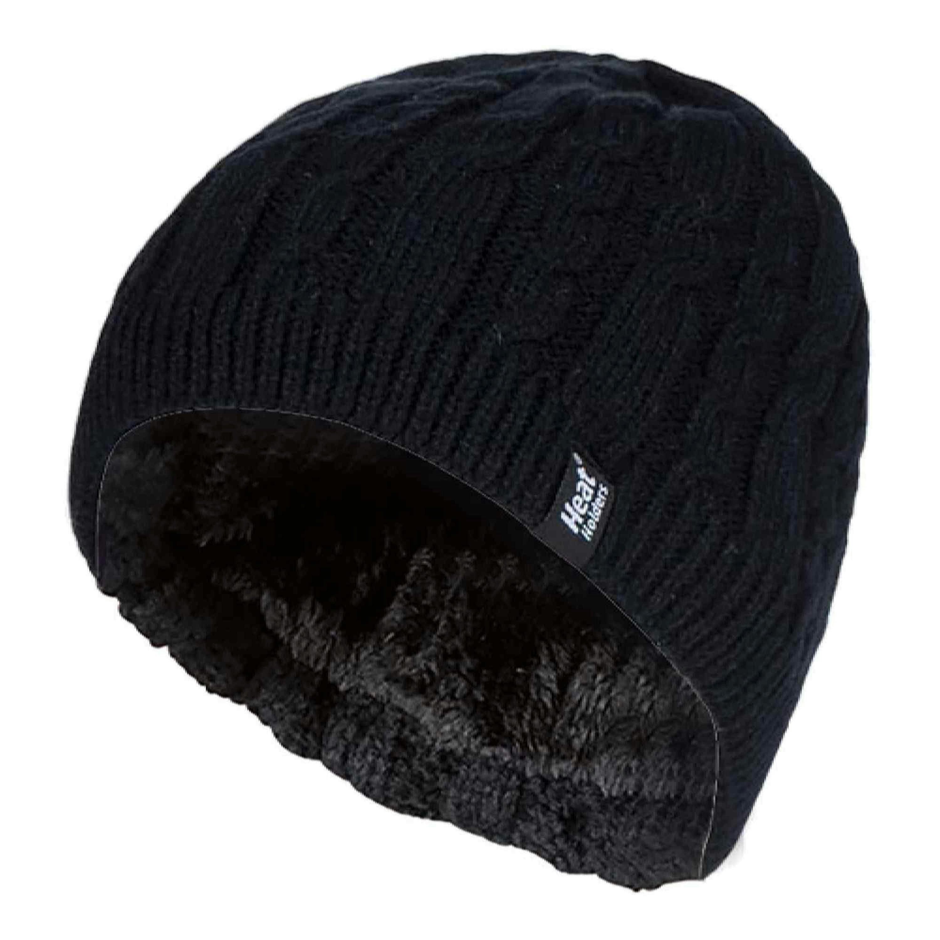 Ladies Cable Knit Fleece Lined Knitted Thermal Beanie Hat , view 1 of 5
