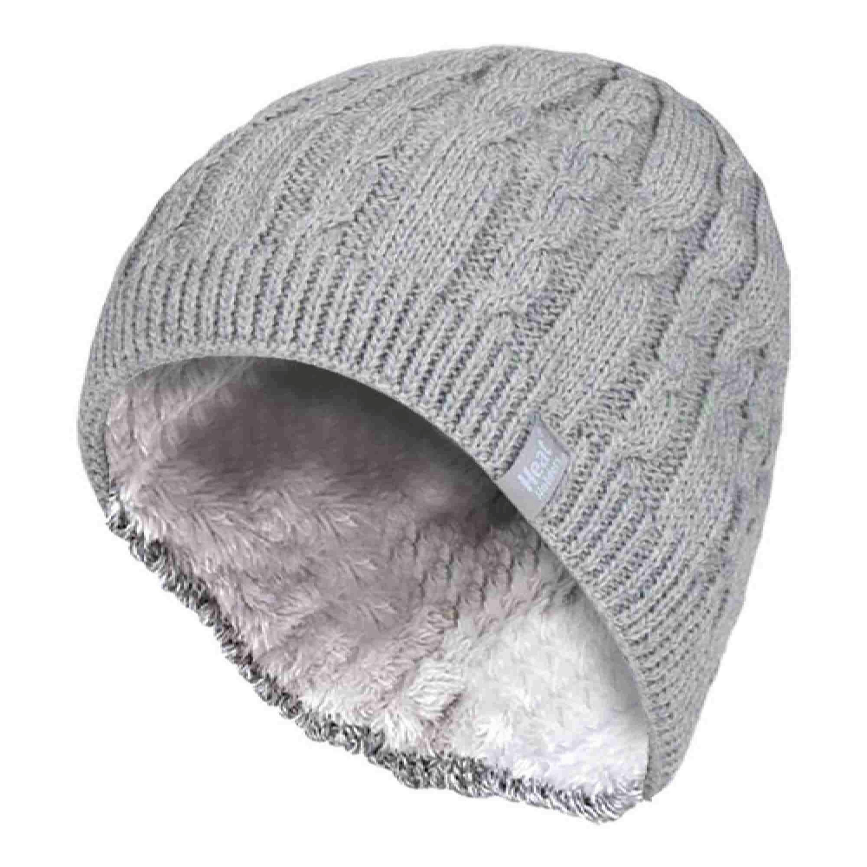 Ladies Cable Knit Fleece Lined Knitted Thermal Beanie Hat , view 1 of 5