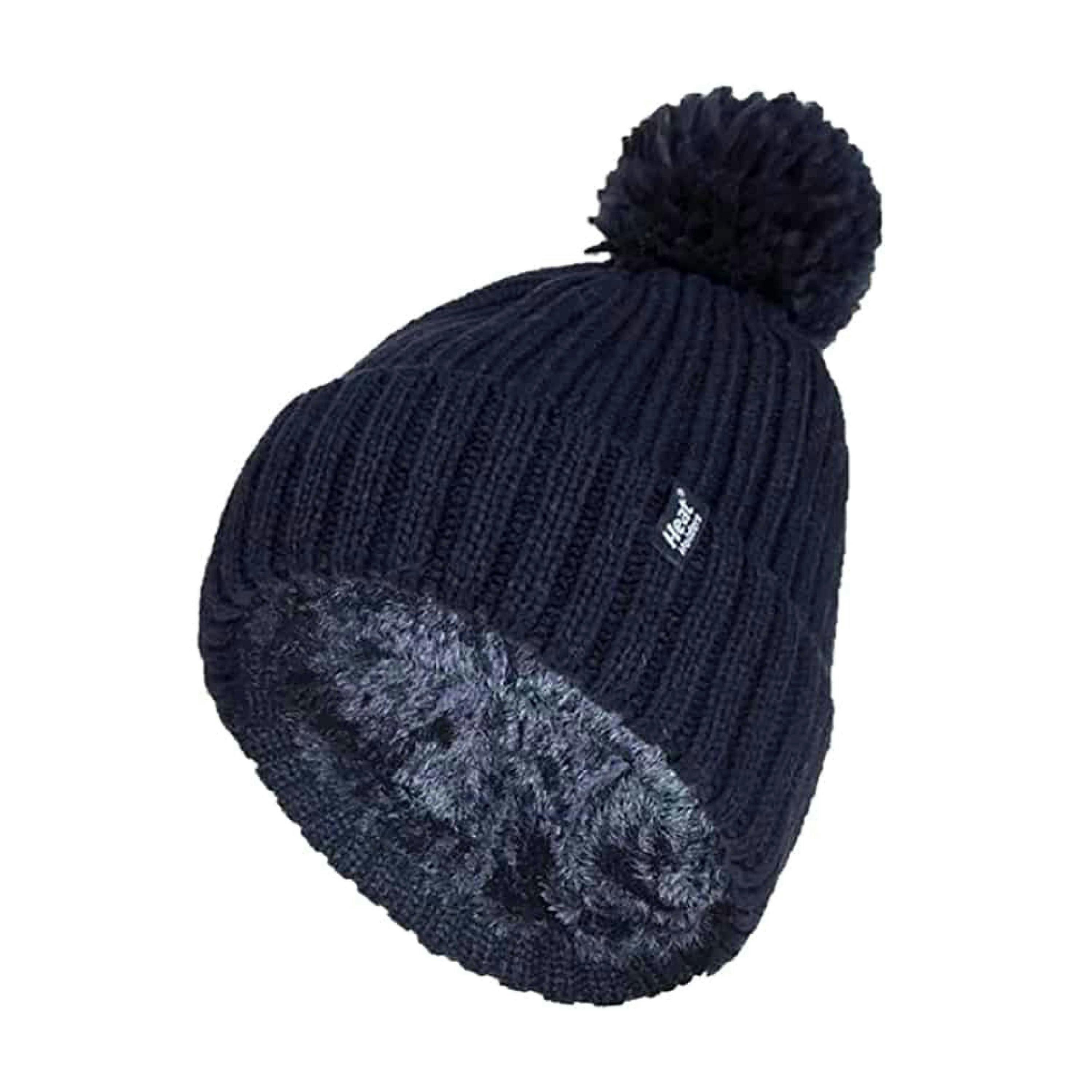 Ladies Ribbed Cuffed Thermal Insulated Winter Pom Pom Bobble Hat , view 1 of 5