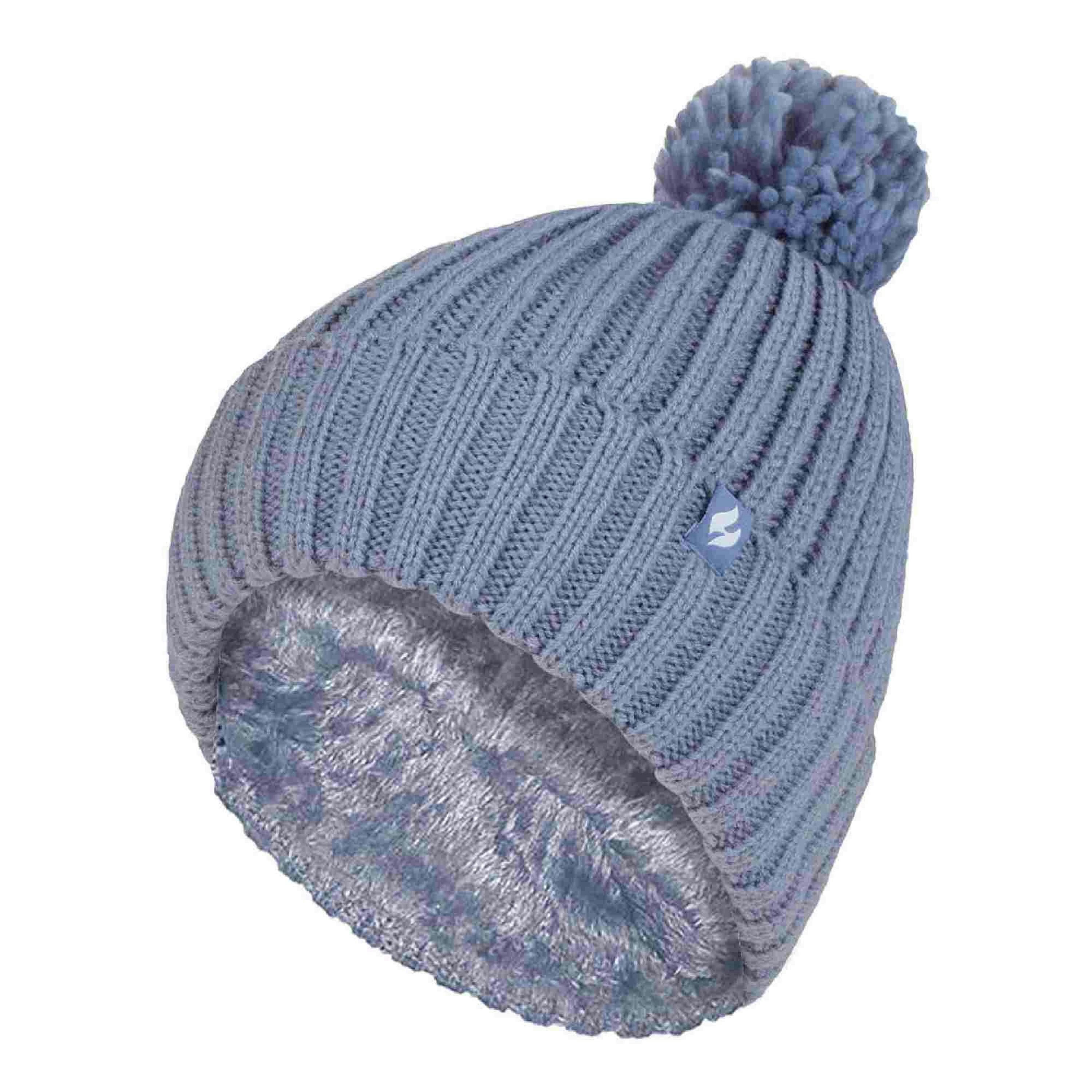Ladies Ribbed Cuffed Thermal Insulated Winter Pom Pom Bobble Hat , view 1 of 5