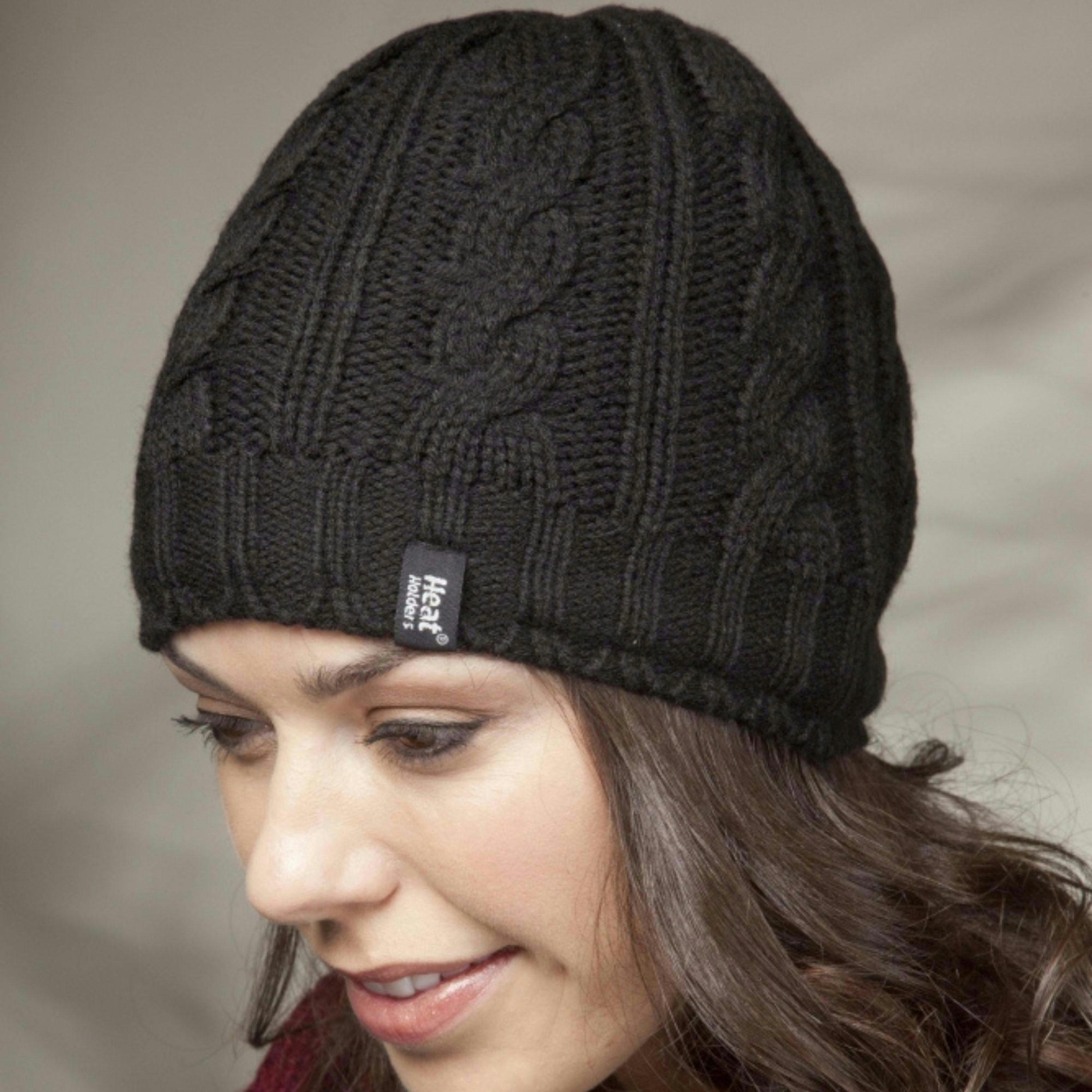 Ladies Cable Knit 3.4 Tog Fleece Lined Thermal Winter Hat , view 3 of 5