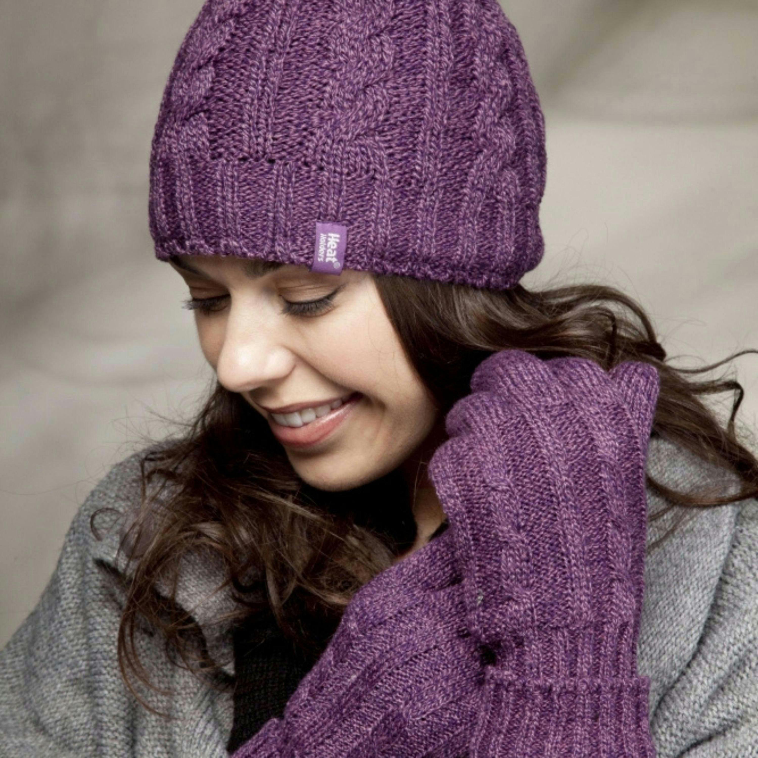 Ladies Cable Knit 3.4 Tog Fleece Lined Thermal Winter Hat , view 4 of 5