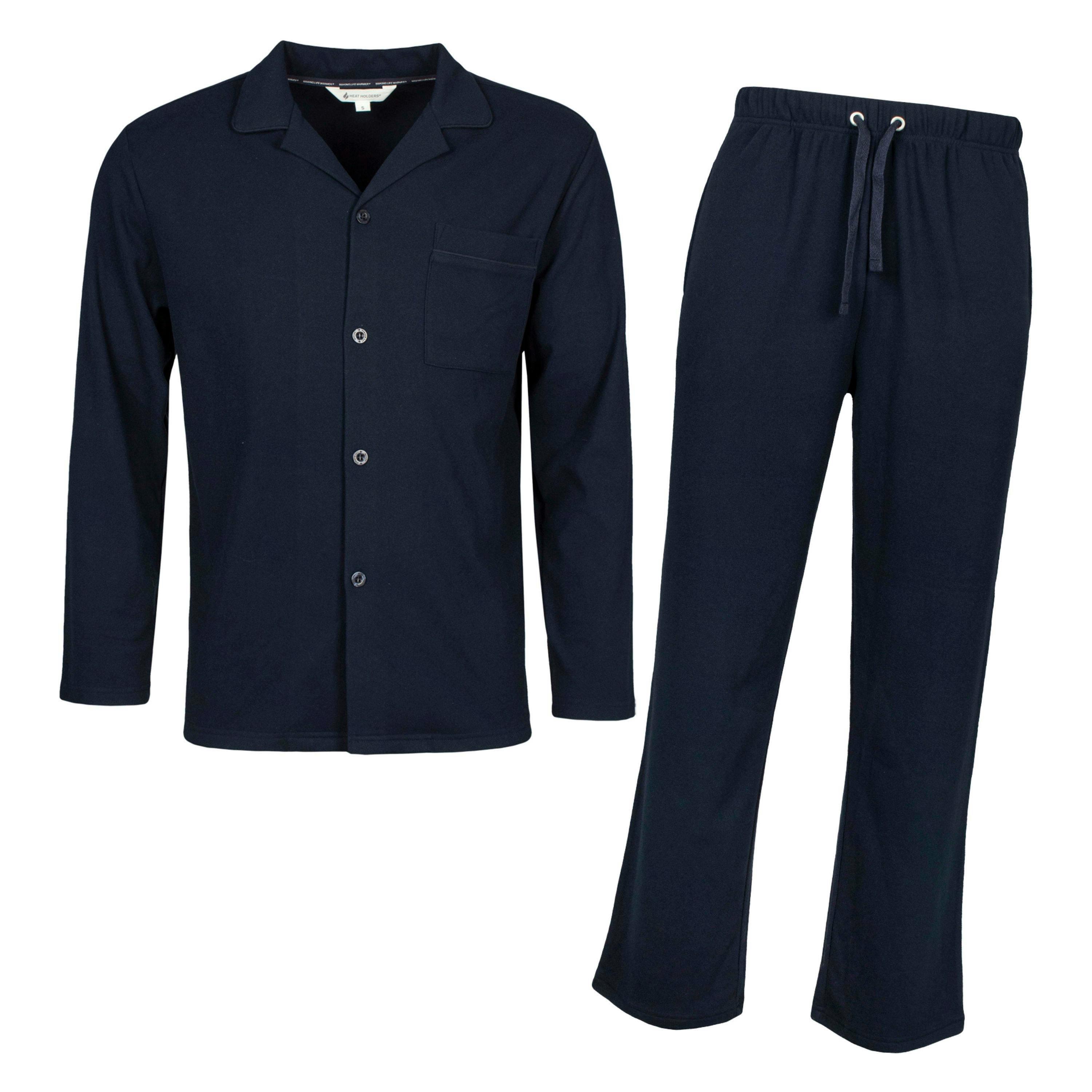 Mens Thermal Pyjama Set with Long Sleeve Top & Bottoms for Cold Nights , view 1 of 5