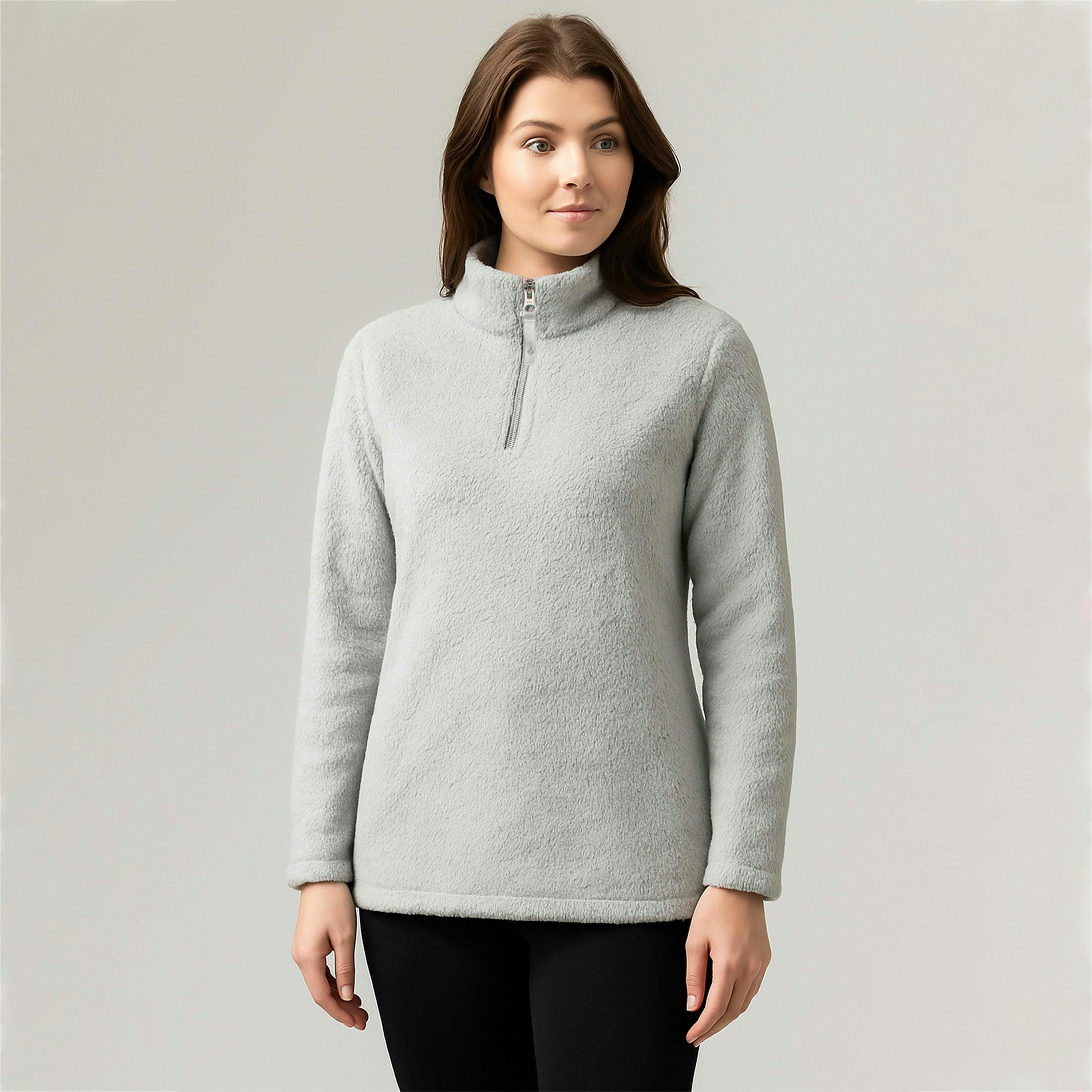 Ladies Thermal Soft Teddy Bear Fleece 1/4 Zip Hoodie Top for Winter , view 5 of 5