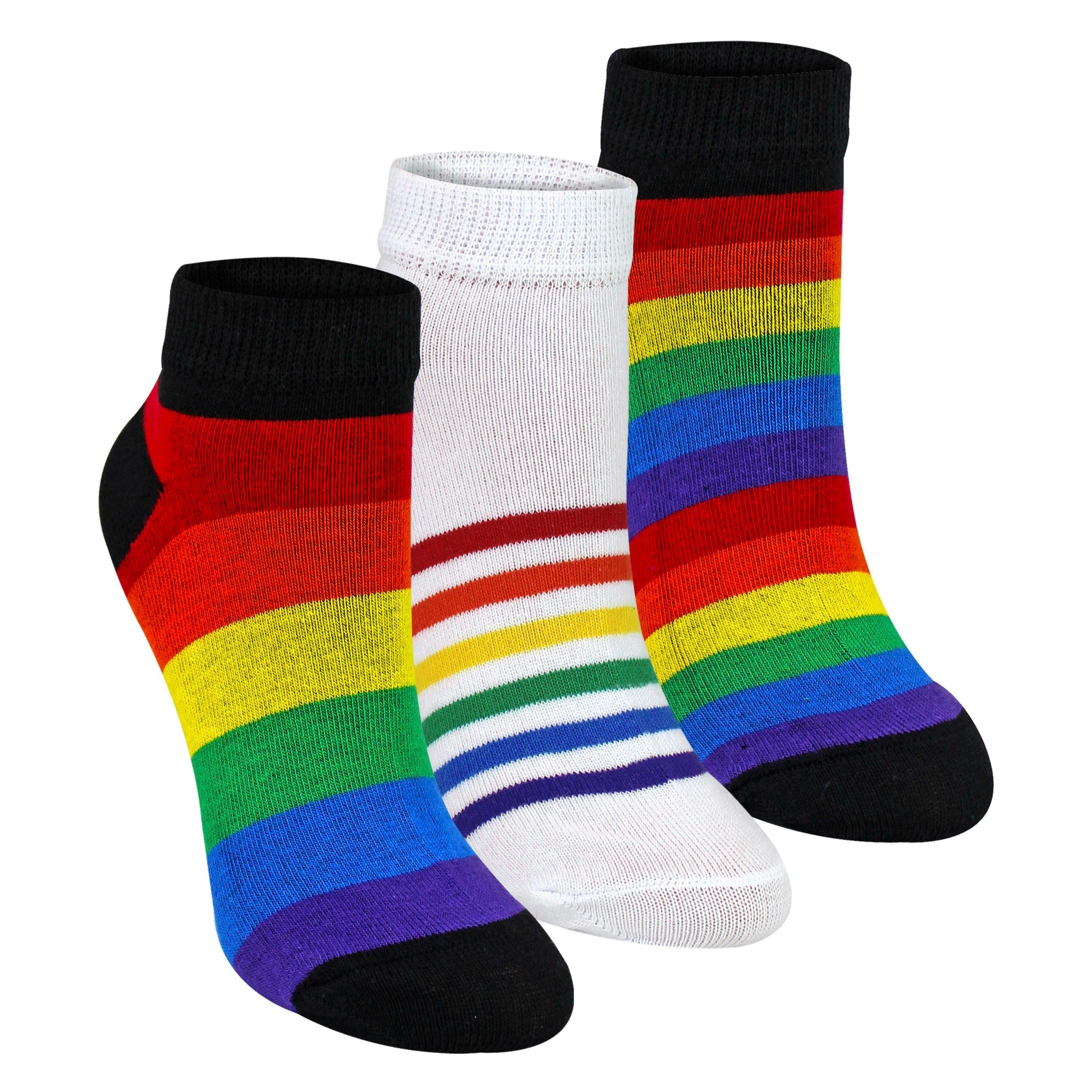 3 Pack Kids Boys Girls Rainbow Trainer Cotton Socks Colourful Striped Socks , view 1 of 5