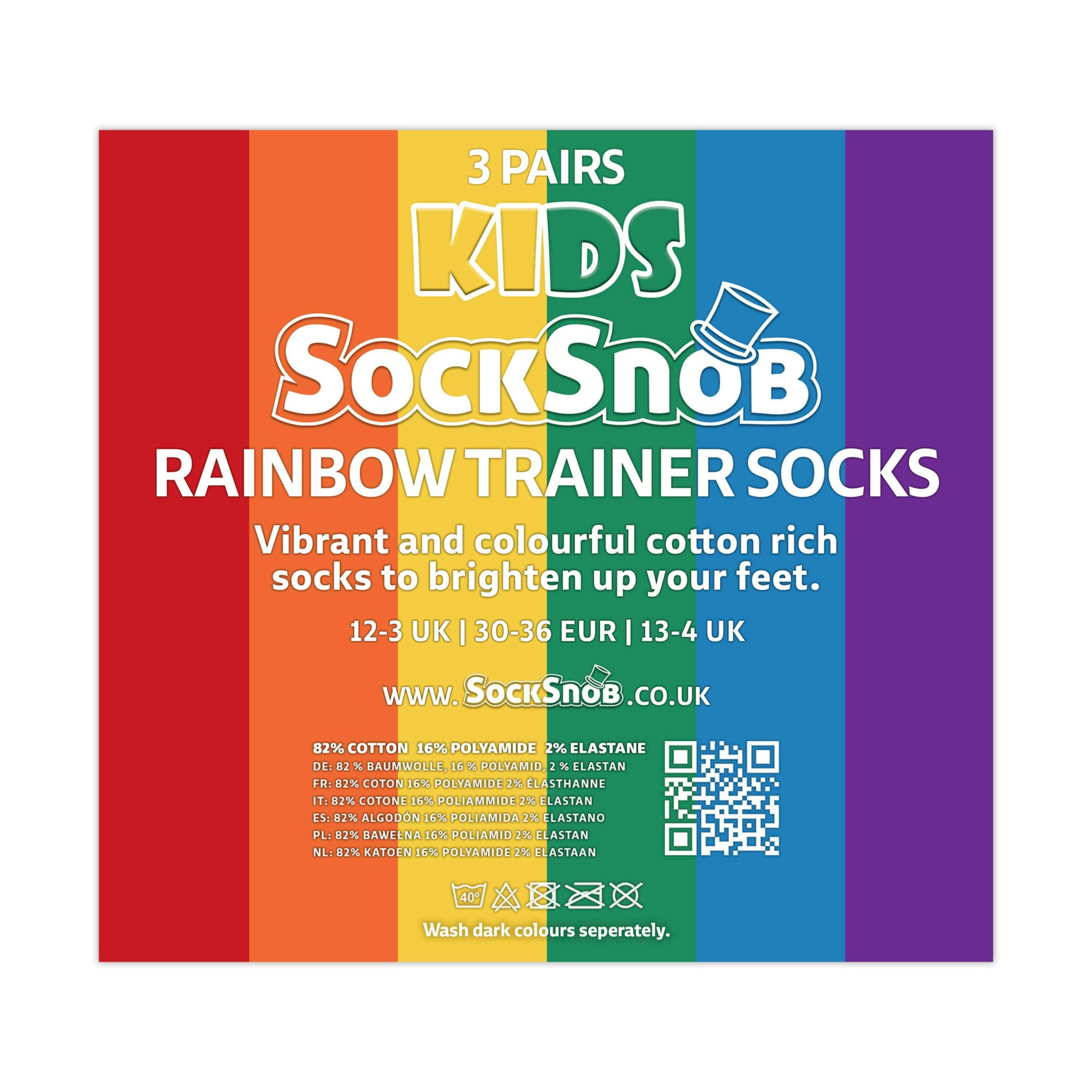 3 Pack Kids Boys Girls Rainbow Trainer Cotton Socks Colourful Striped Socks , view 2 of 5