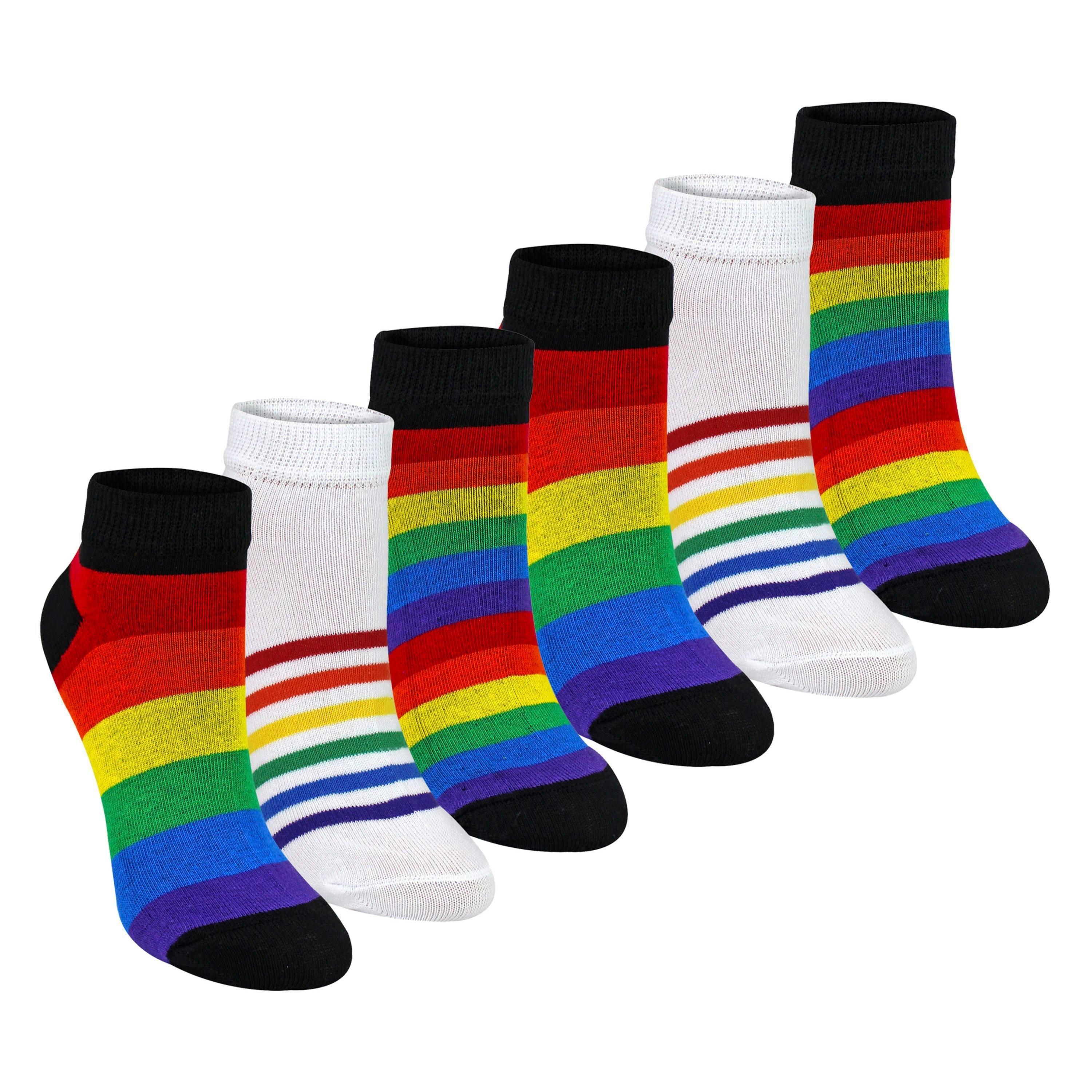 6 Pack Kids Boys Girls Rainbow Trainer Cotton Socks Colourful Striped Socks , view 1 of 5