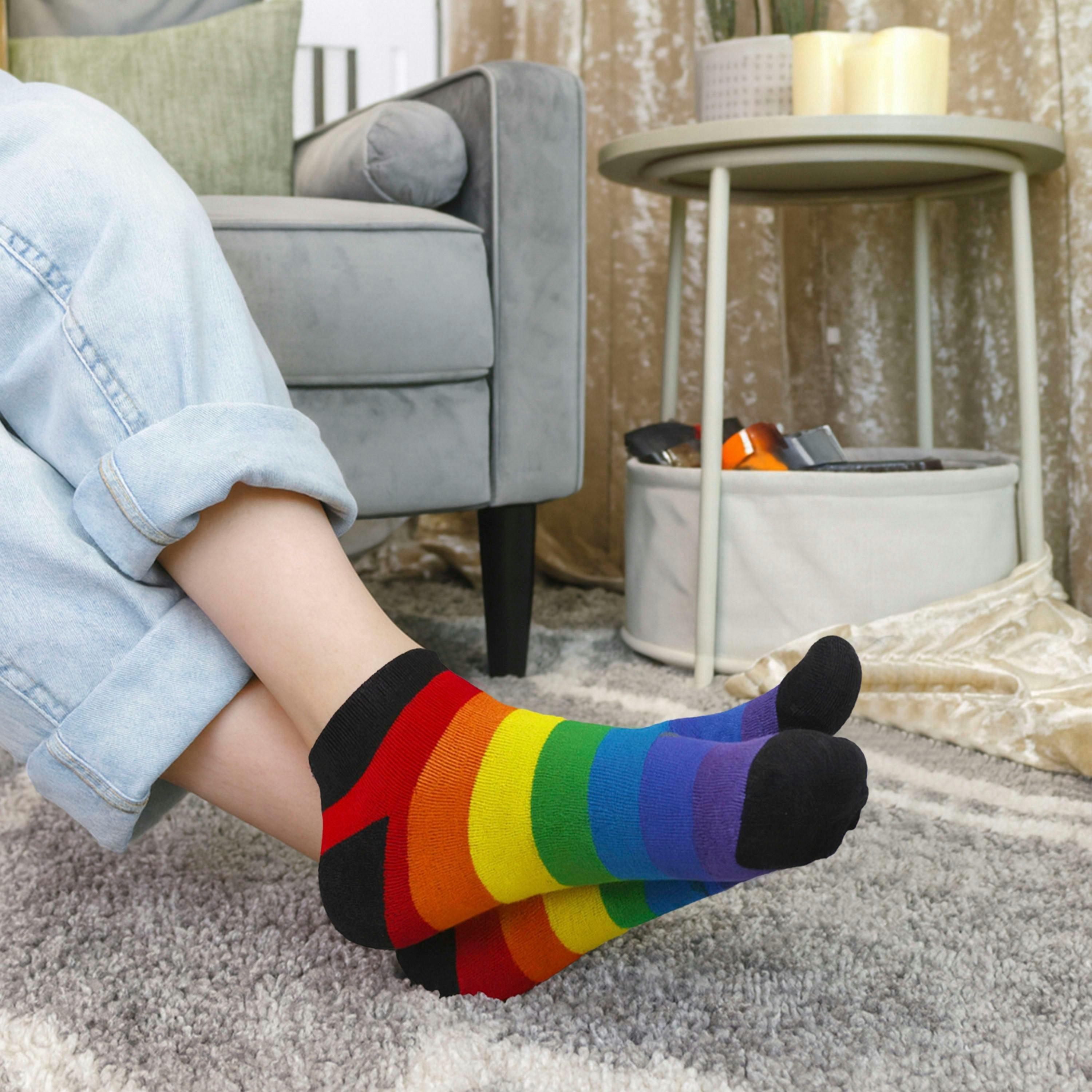 6 Pack Kids Boys Girls Rainbow Trainer Cotton Socks Colourful Striped Socks , view 5 of 5