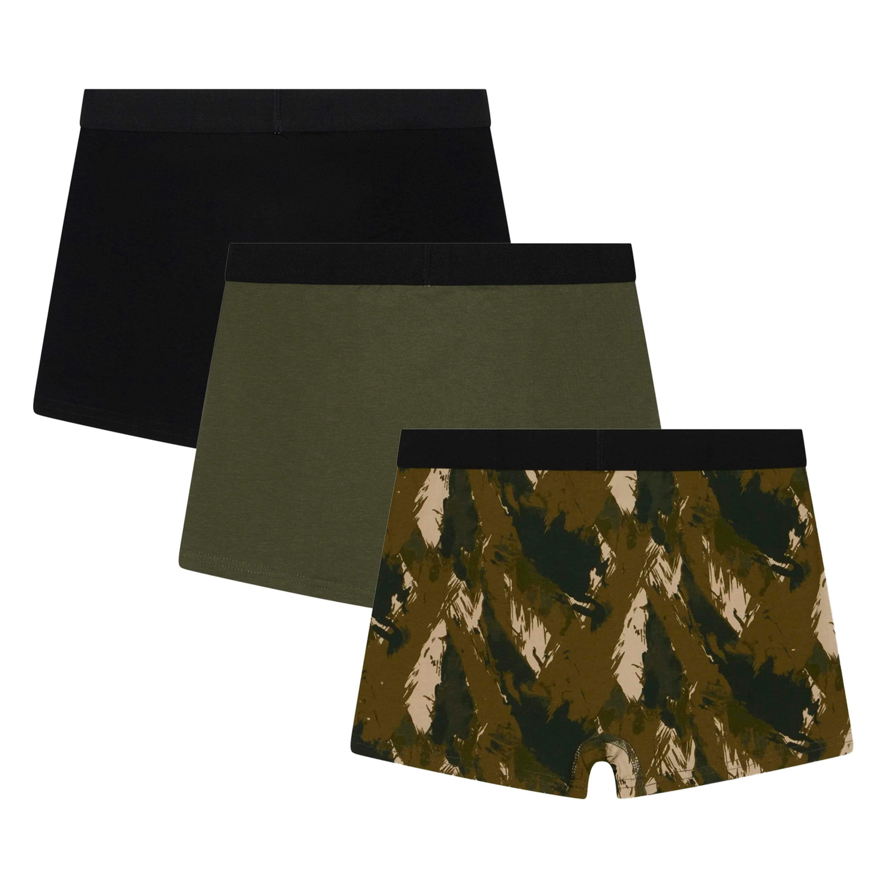3 Pack Boys Boxers Black, Olive & All Over Print Soft Breathable Underwear , view 2 of 5