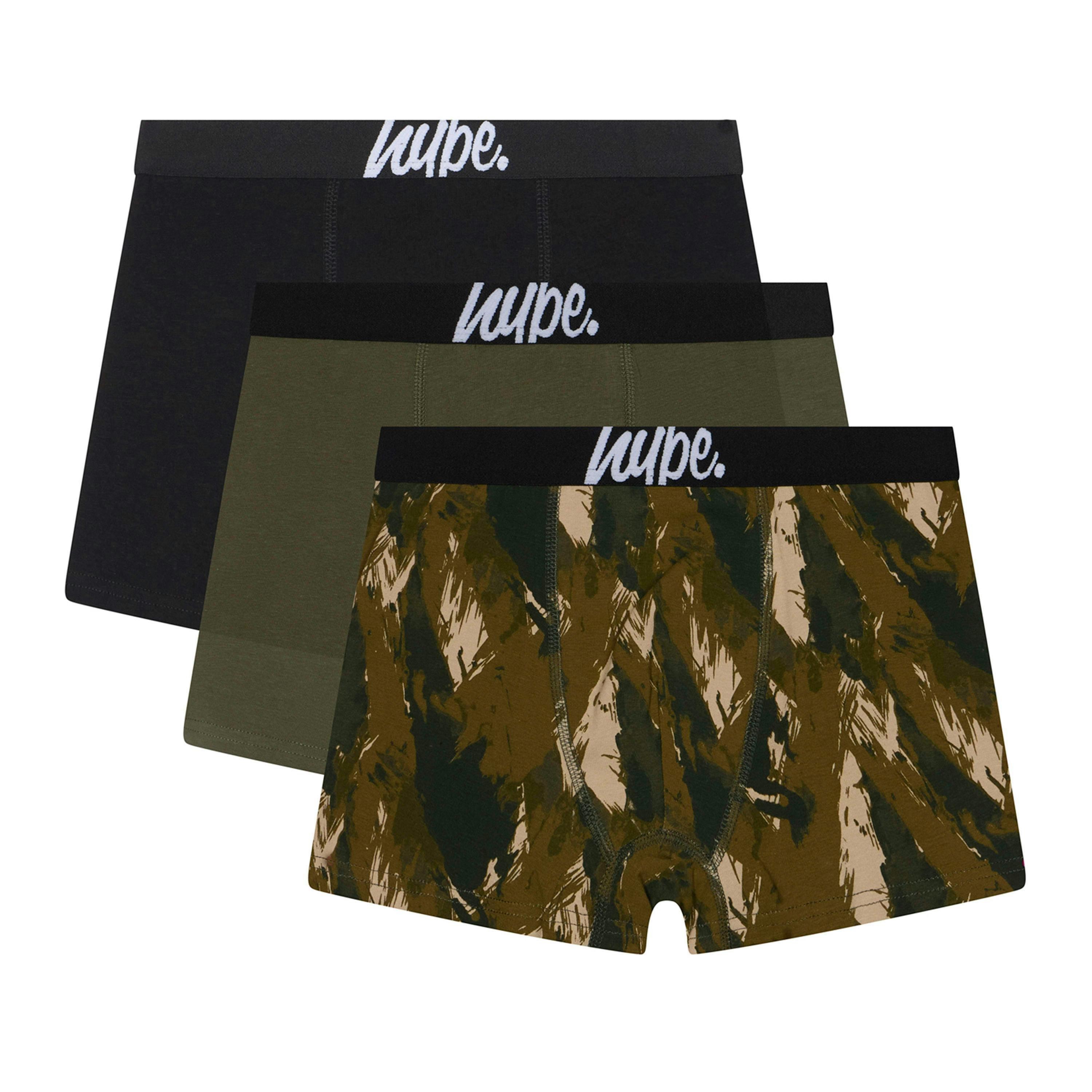 3 Pack Boys Boxers Black, Olive & All Over Print Soft Breathable Underwear , view 1 of 5