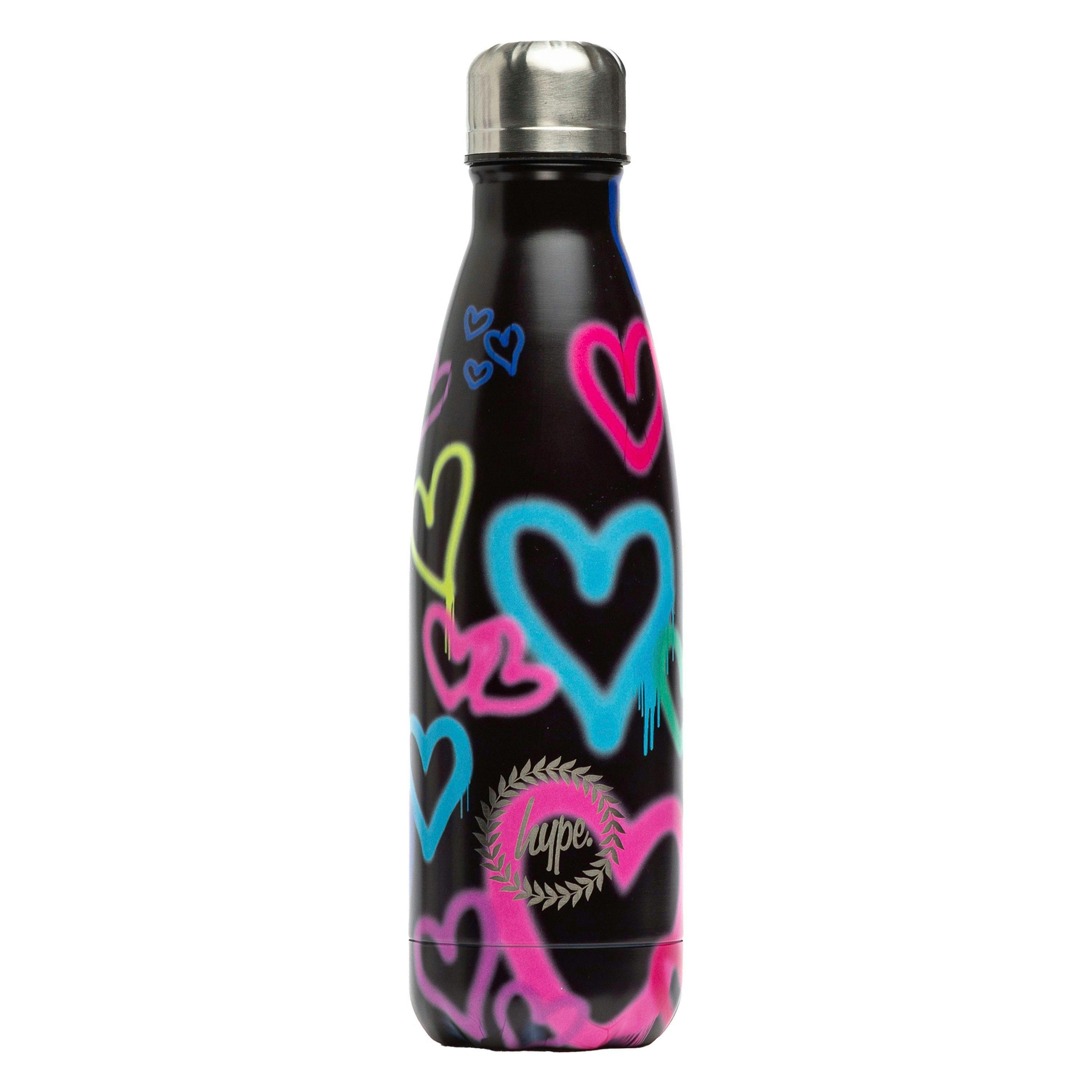 Black Graffiti Heart Metal Water Bottle | Screw Top Reusable Leak Resistant , view 1 of 5