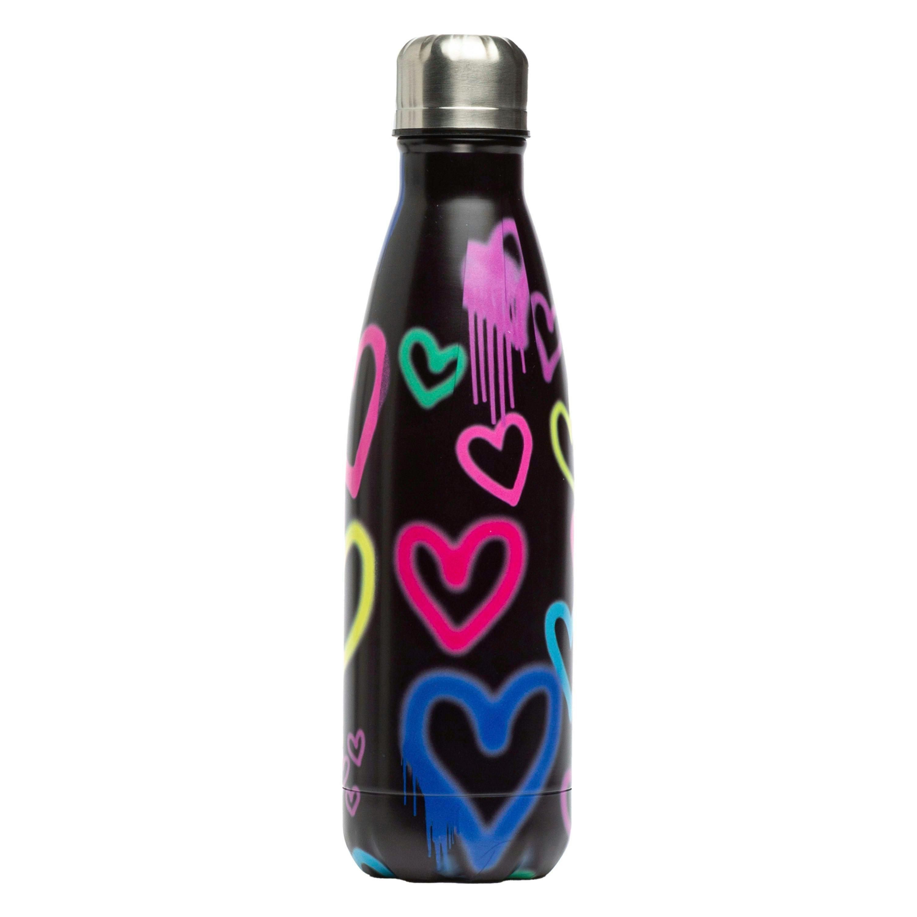 Black Graffiti Heart Metal Water Bottle | Screw Top Reusable Leak Resistant , view 2 of 5