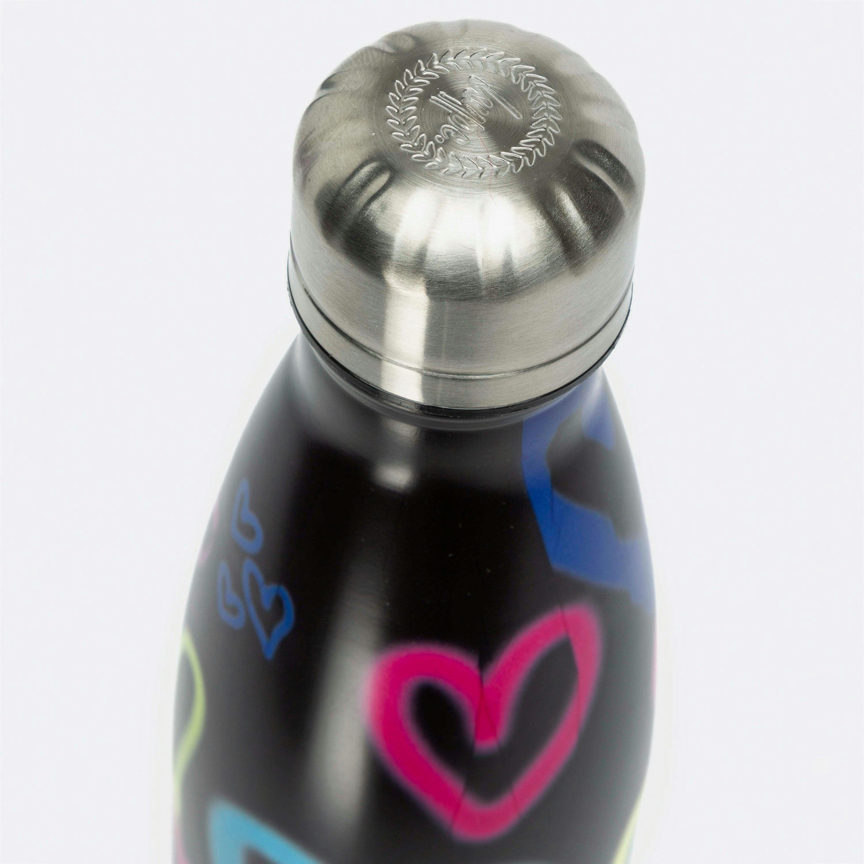 Black Graffiti Heart Metal Water Bottle | Screw Top Reusable Leak Resistant , view 3 of 5