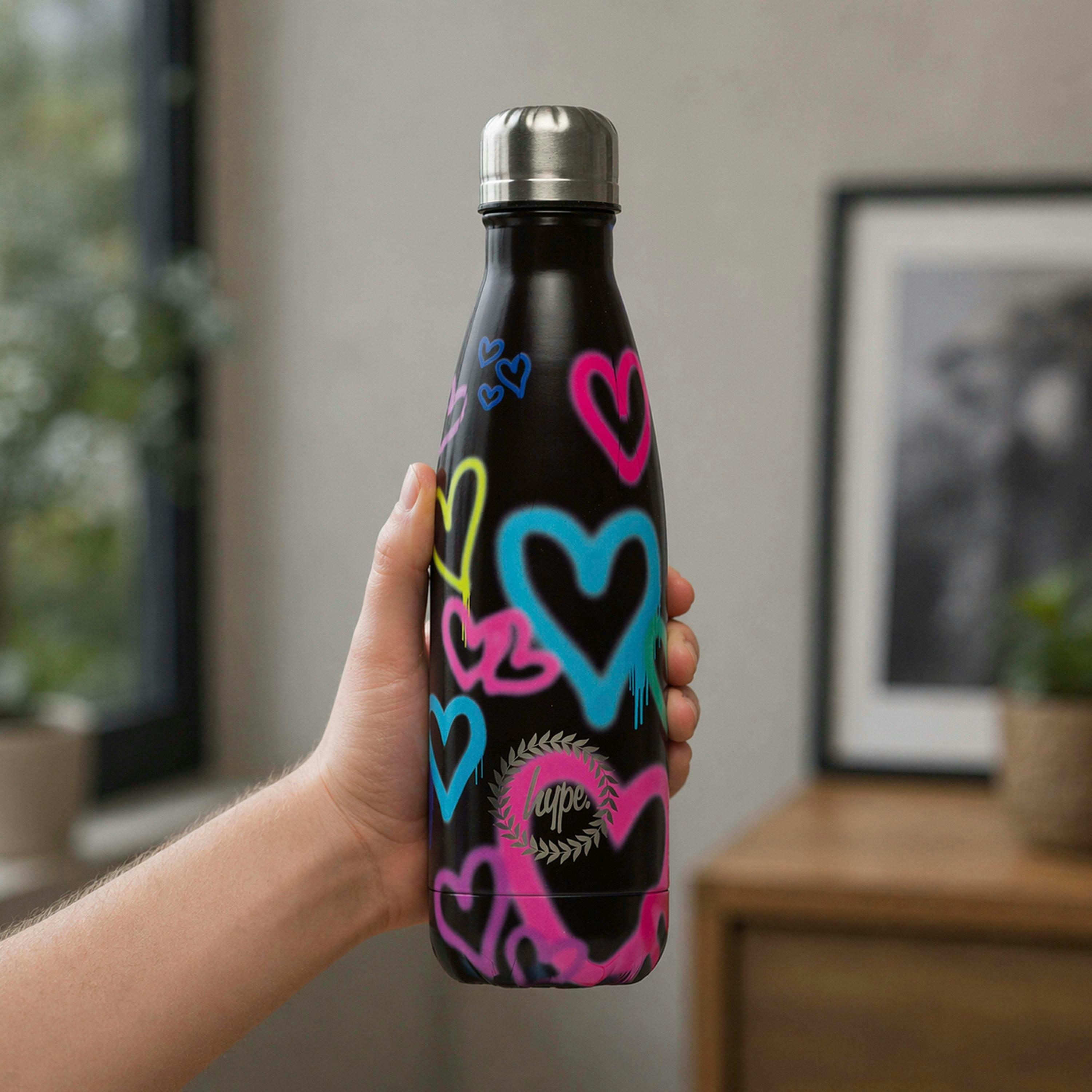 Black Graffiti Heart Metal Water Bottle | Screw Top Reusable Leak Resistant , view 5 of 5