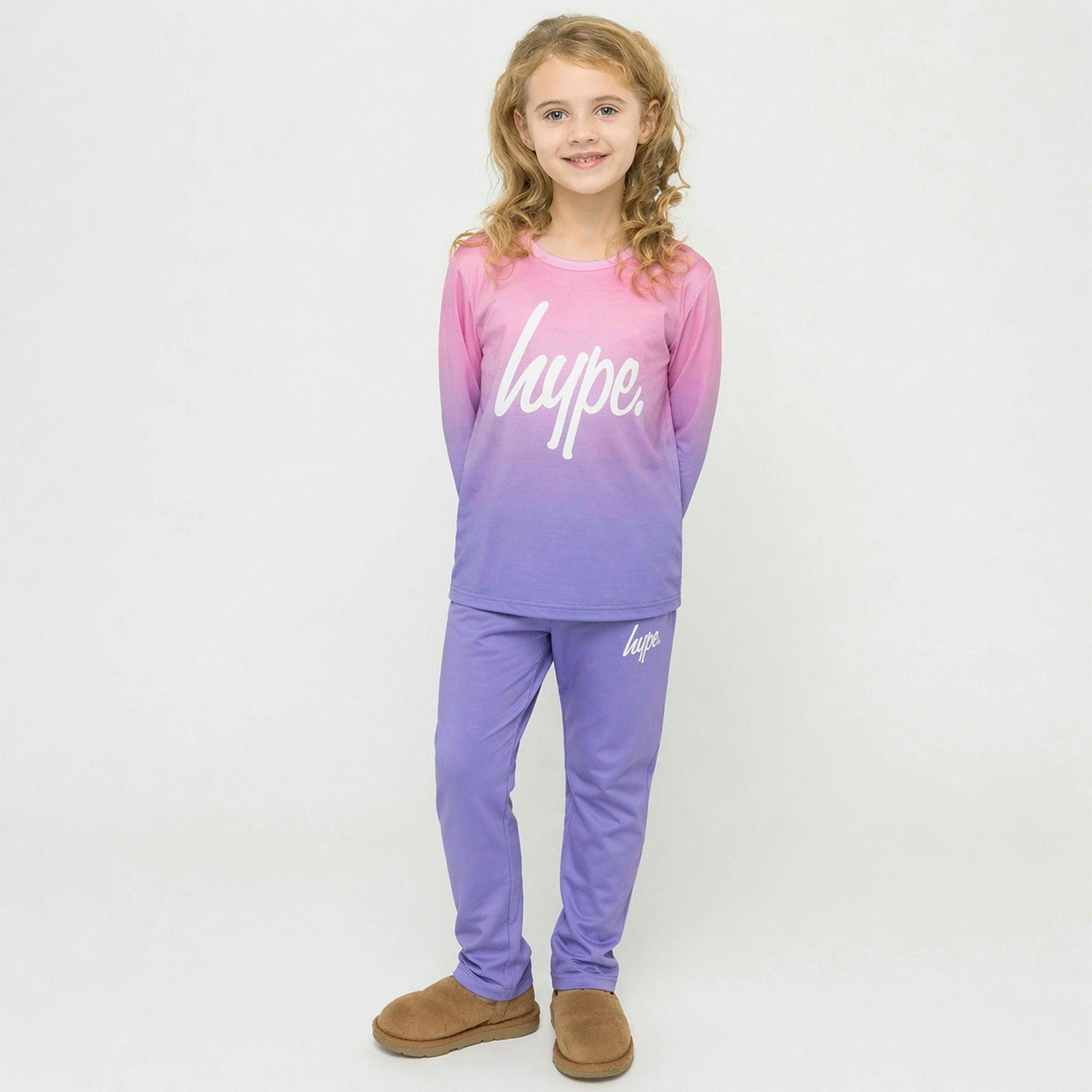 Girls Pyjama Set Kids Pink Pastel Fade Soft Sleepwear Lounge PJs , view 5 of 5