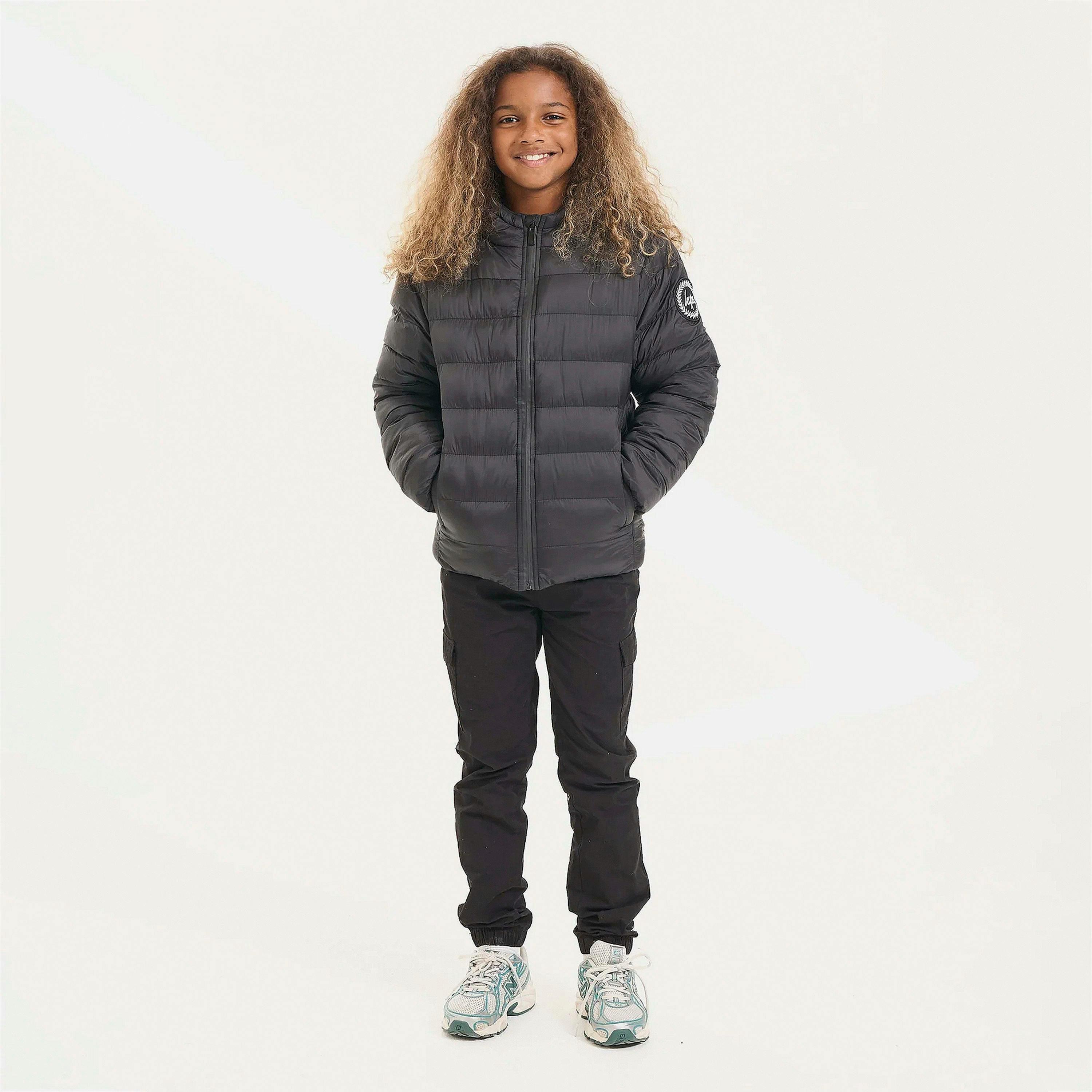 Kids Puffer Jacket Girls and Boys Black Hooded Warm Quilted Coat , view 3 of 5