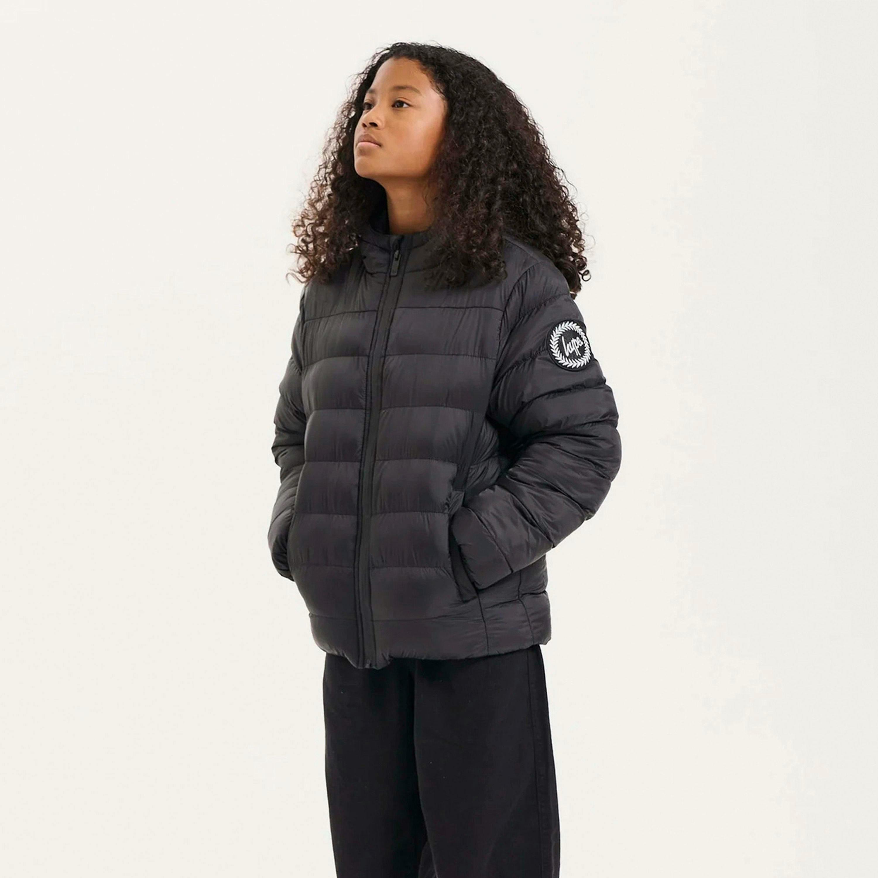 Kids Puffer Jacket Girls and Boys Black Hooded Warm Quilted Coat , view 4 of 5