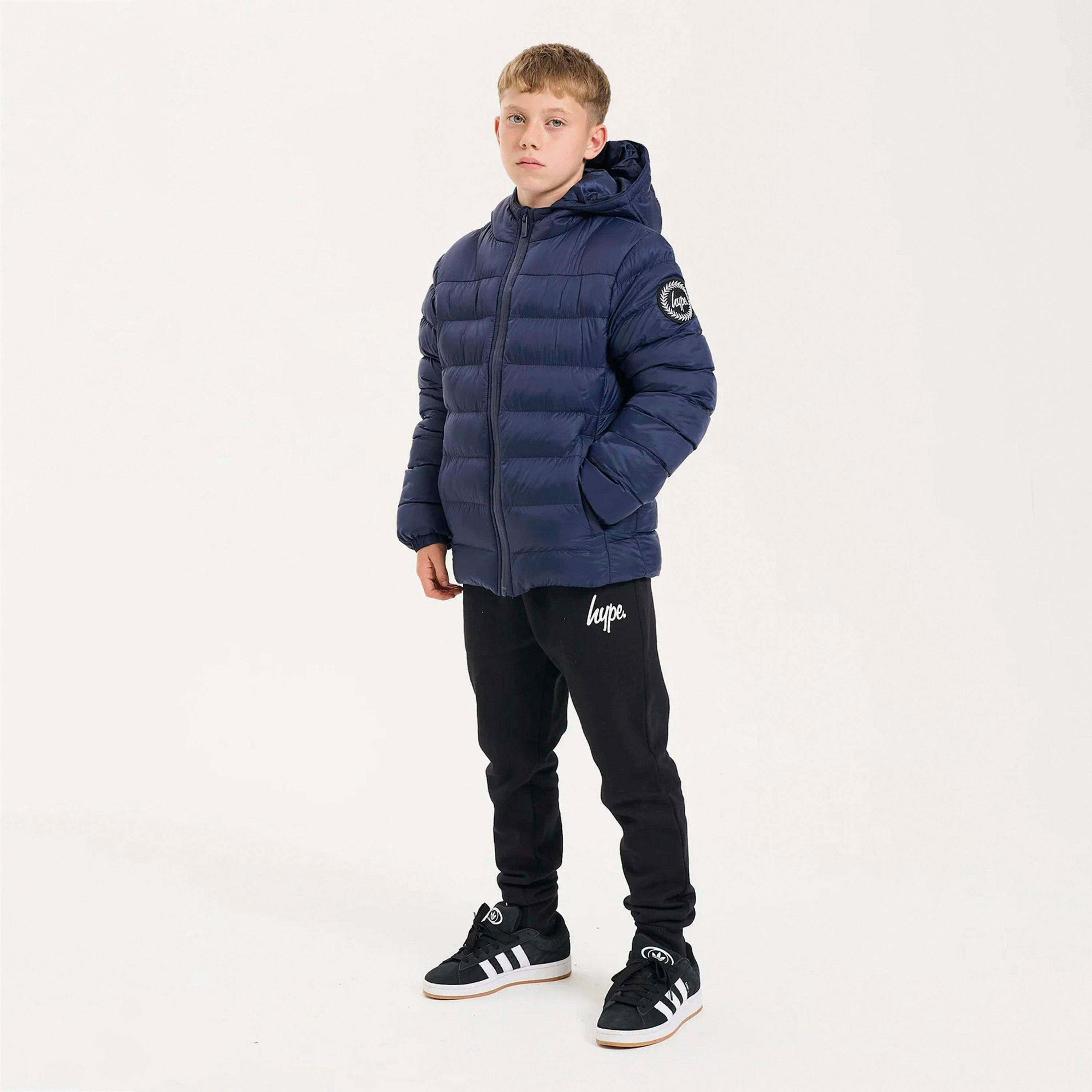 Kids Puffer Jacket Girls and Boys Navy Hooded Warm Quilted Coat , view 3 of 5