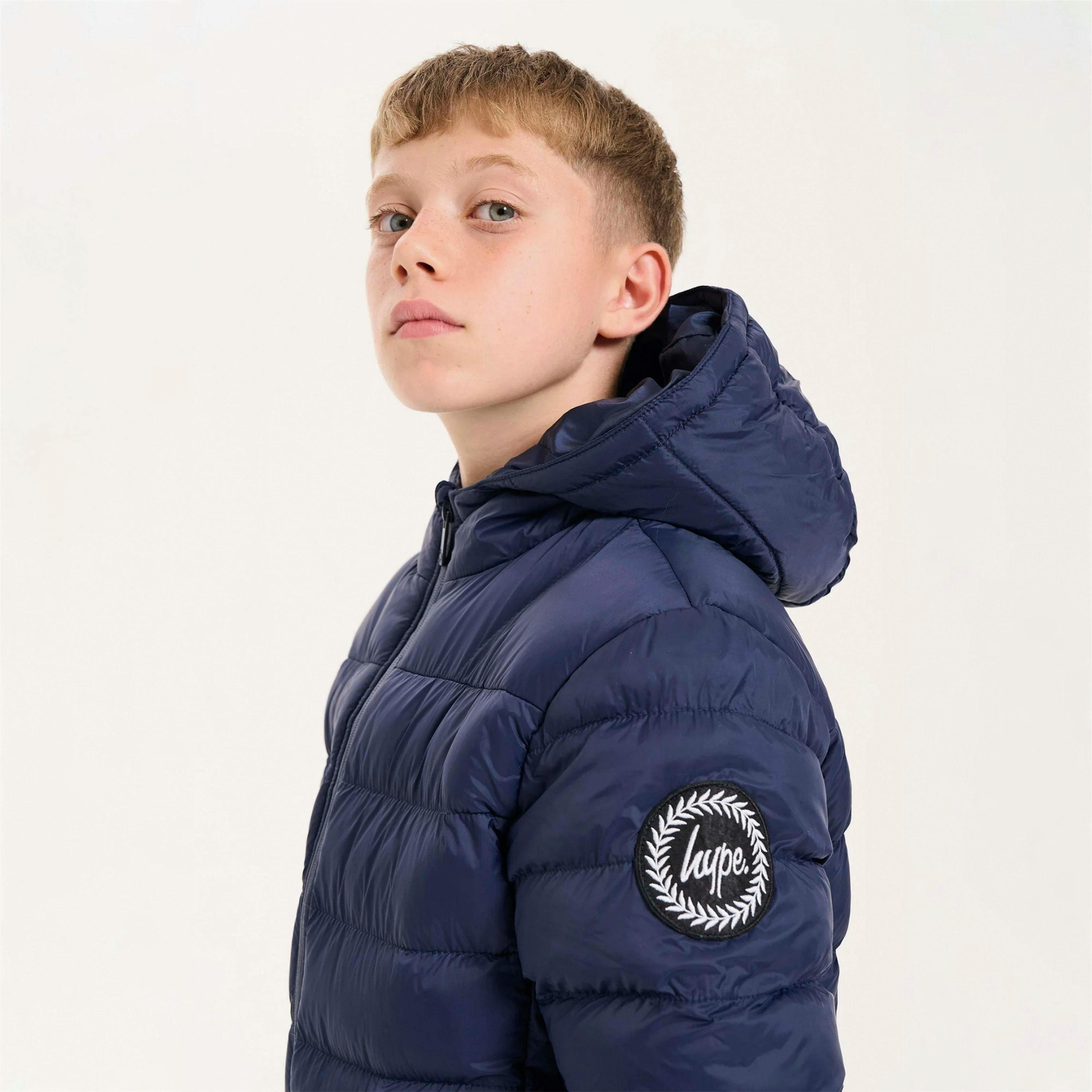 Kids Puffer Jacket Girls and Boys Navy Hooded Warm Quilted Coat , view 4 of 5