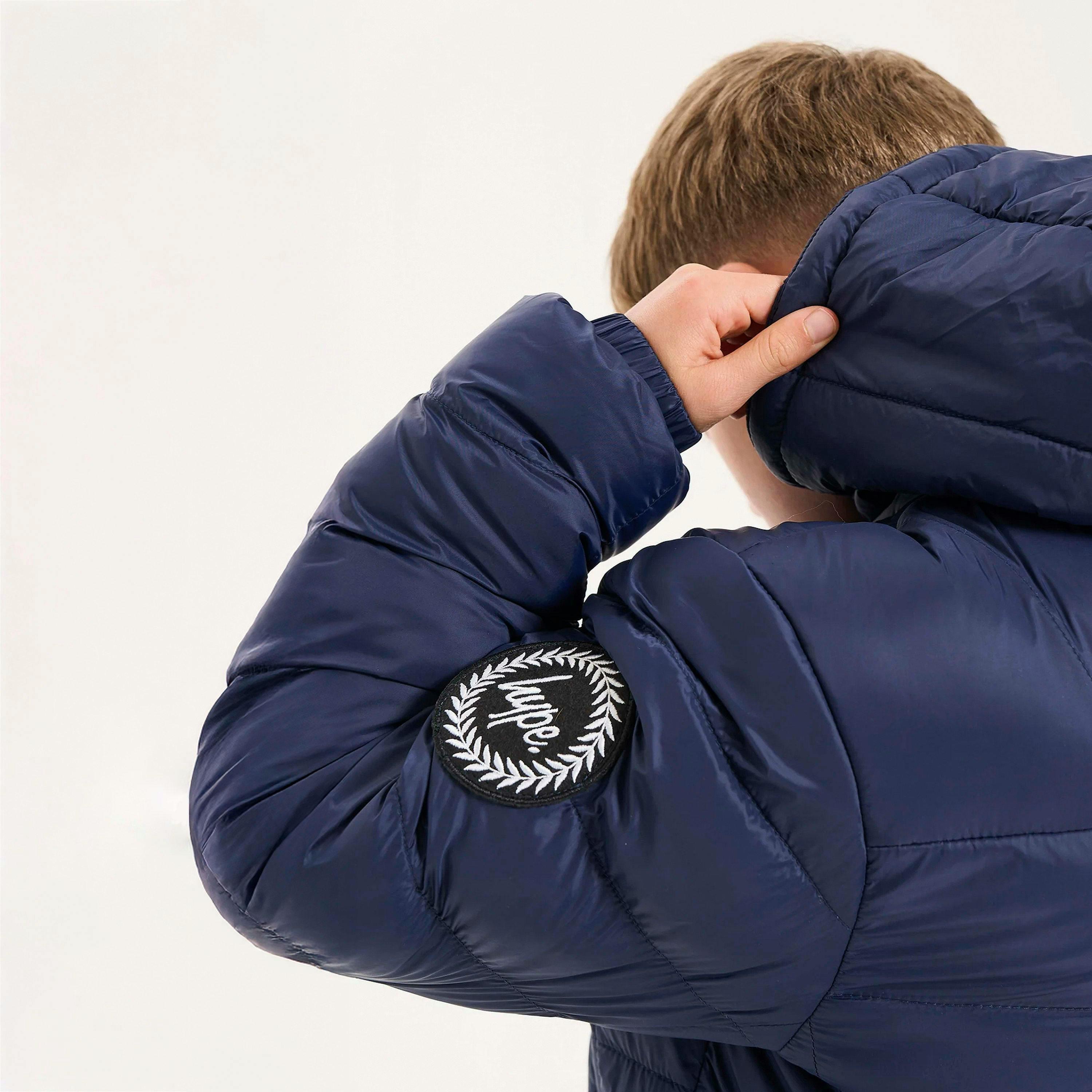 Kids Puffer Jacket Girls and Boys Navy Hooded Warm Quilted Coat , view 5 of 5